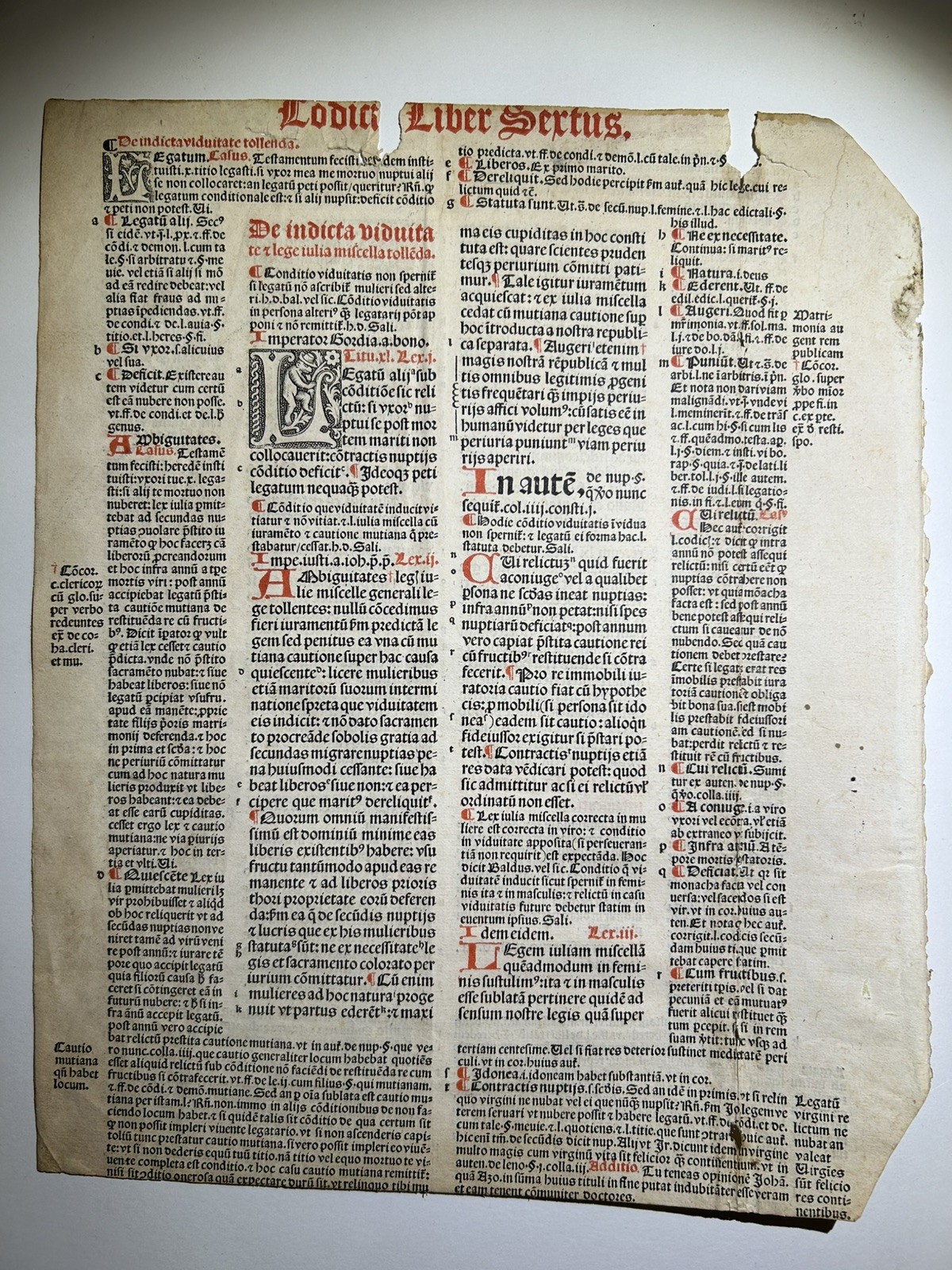 Early 1500’s Leaf from Codex Justinianus (Code of Justinian)