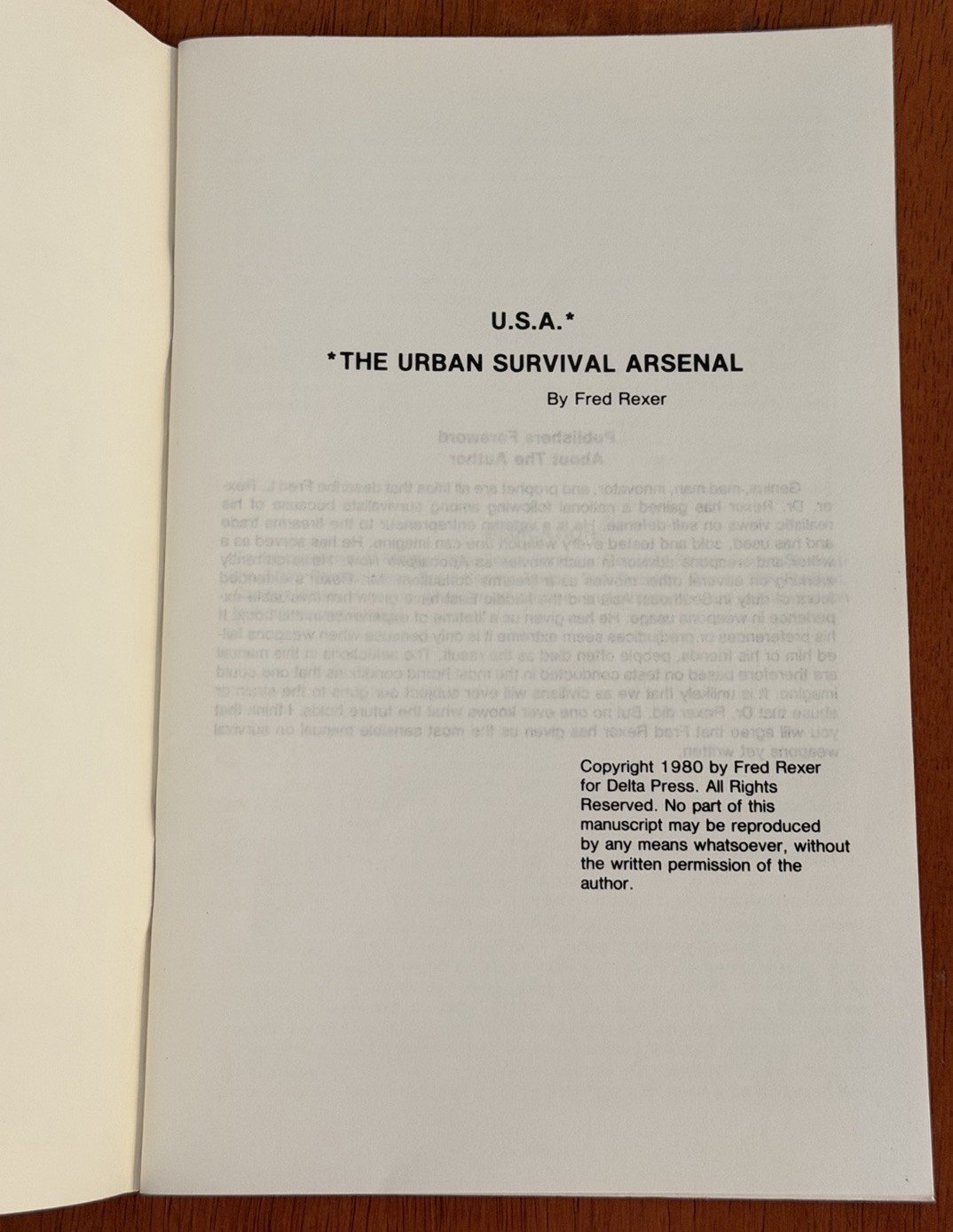 The Urban Survival Arsenal FRED REXER 1980 RARE VINTAGE BOOKLET