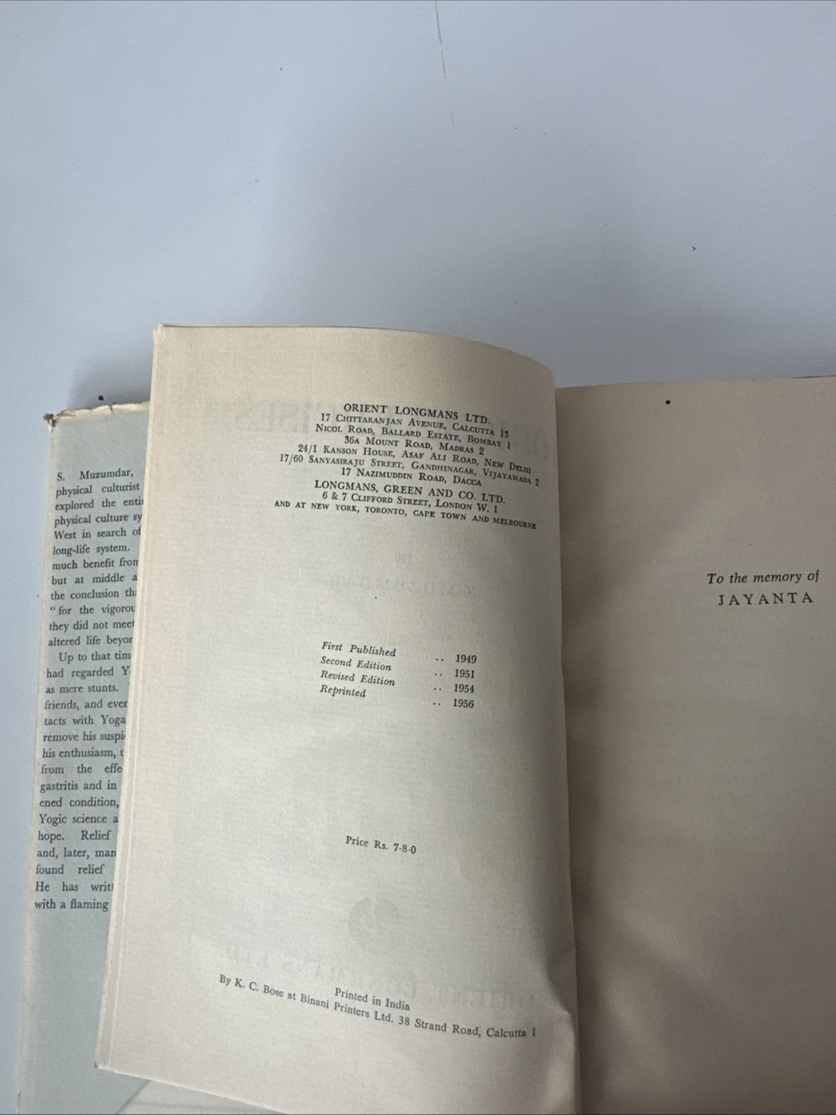 Yogic exercises for the Fit & Ailing- S. Muzumdar – 1956 HC DJ Orient Longmans,