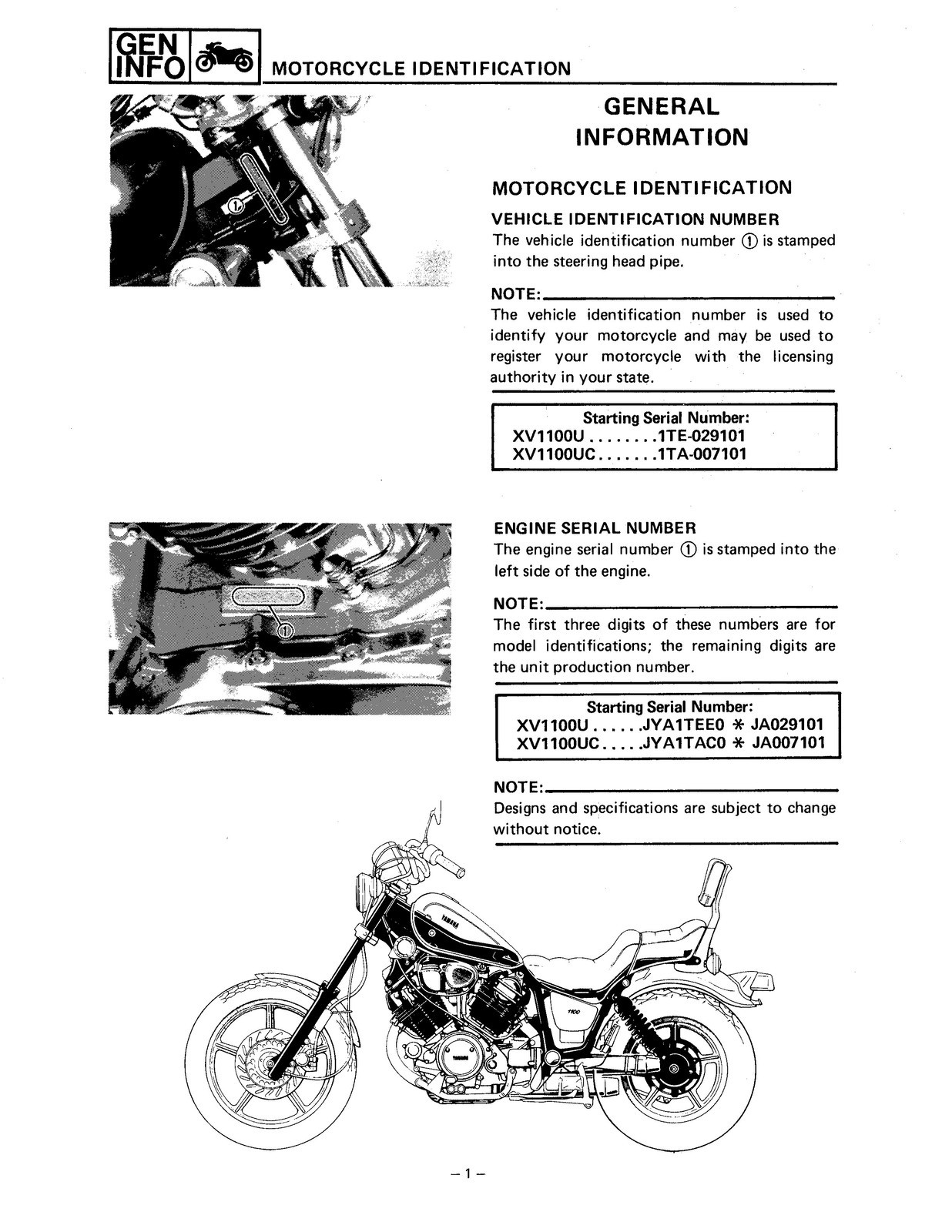 YAMAHA XV700 XV750 XV1000 XV1100 Motorcycle Service Manual 1985-1999 – CLOSURE