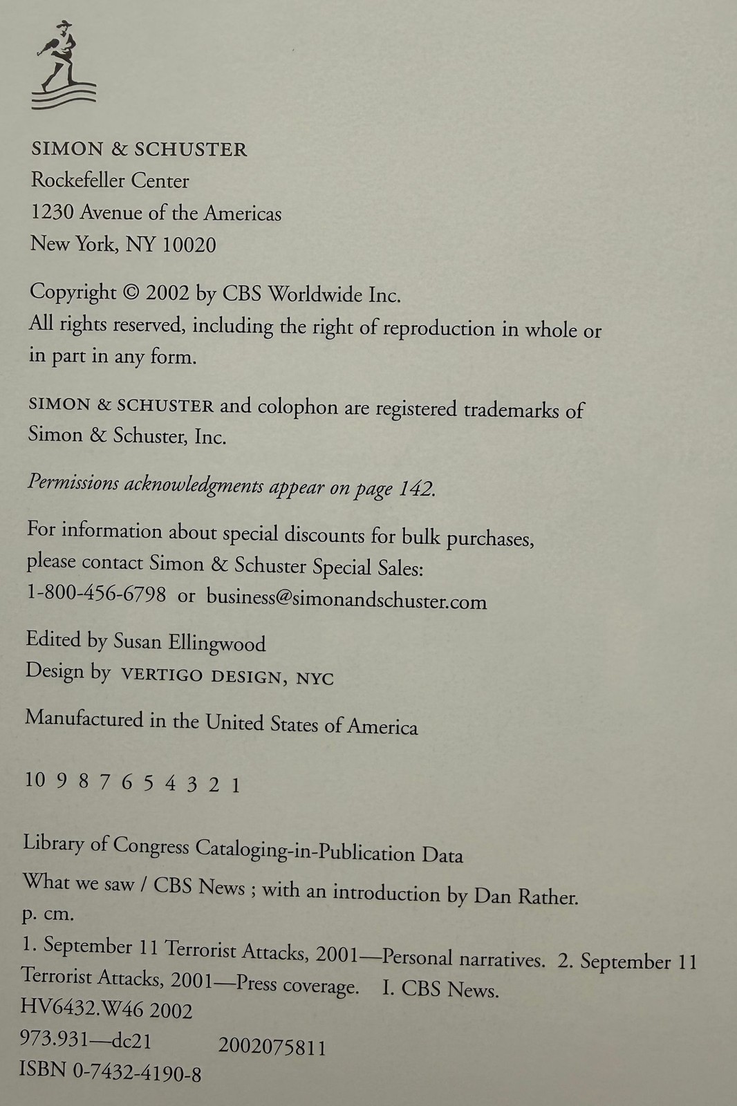 What We Saw CBS News Hardcover Book with DVD 2001 America Responds Stamp Sheet