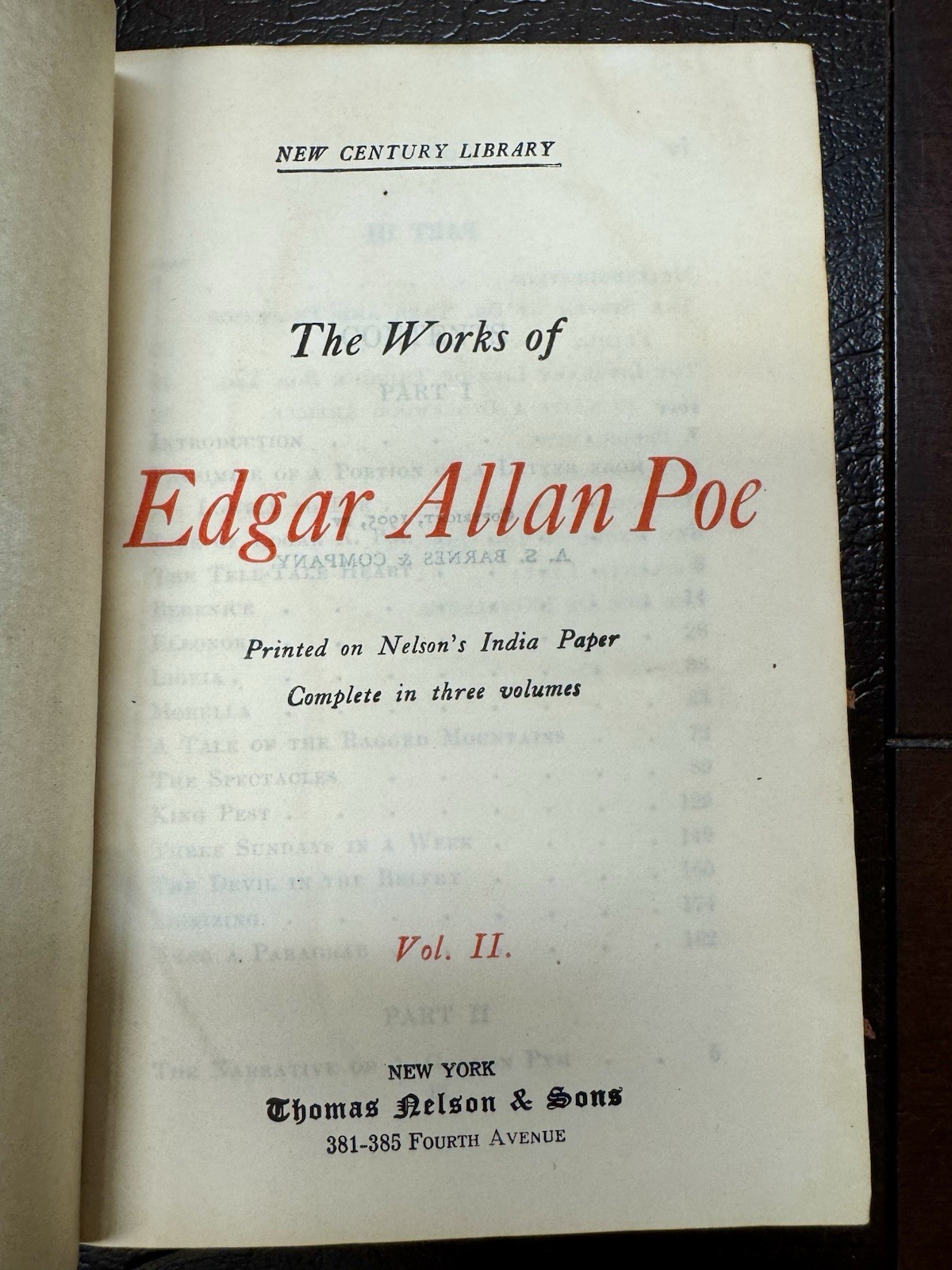 The Works of Edgar Allan Poe Vol II 1905 A.S. Barnes Antique Leather New Century