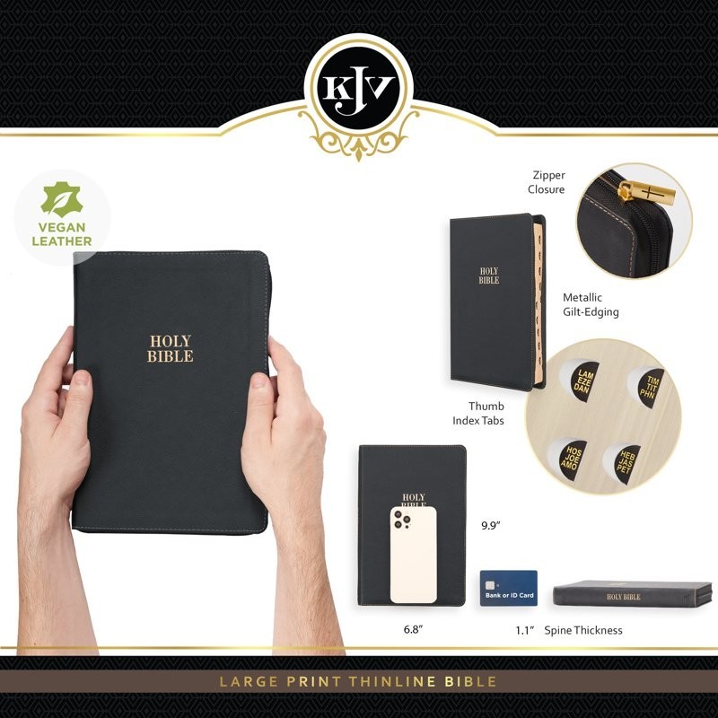 KJV Large Print Thinline Bible Black Zipper Indexed BRAND NEW in Shrink Wrap!!!