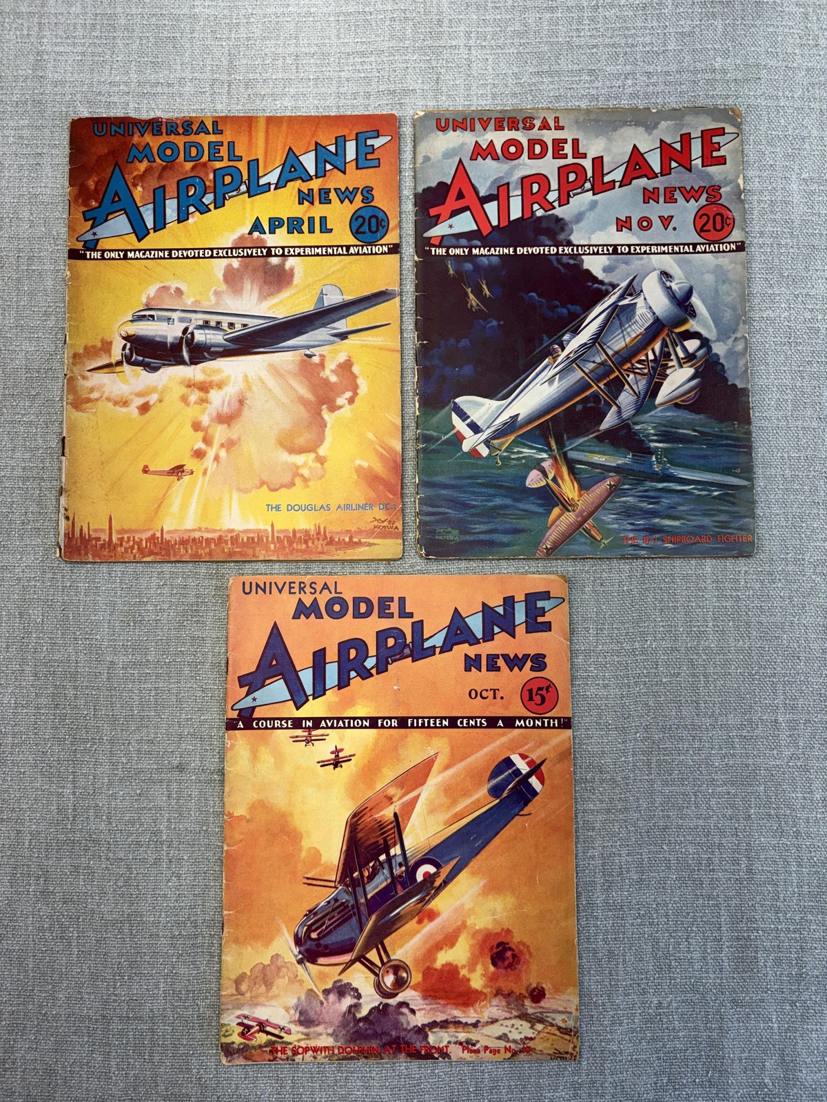 Vintage Universal Model Airplane News Magazine Lot 3 April Oct Nov PB USA Illus