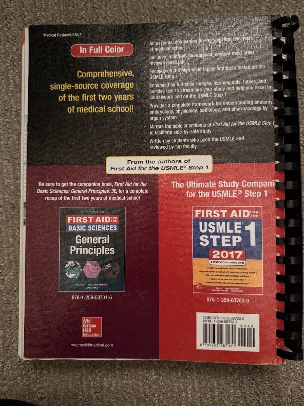 McGraw-Hill First Aid Organ Systems Third Edition USMLE Step 1 Spiral Bound