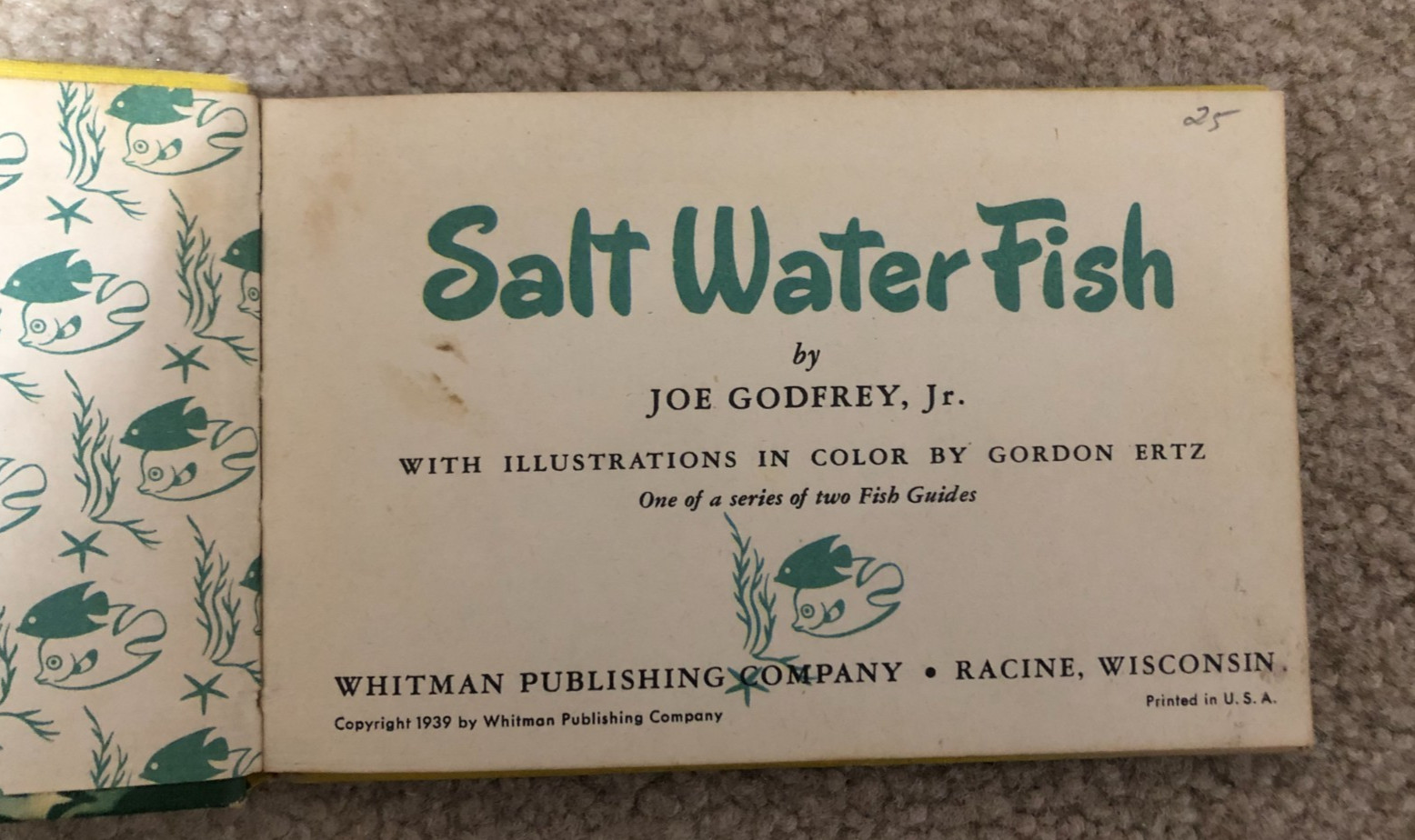 SALT WATER FISH A GUIDE BOOK Illustrated in Color Mini Vintage Book 1939