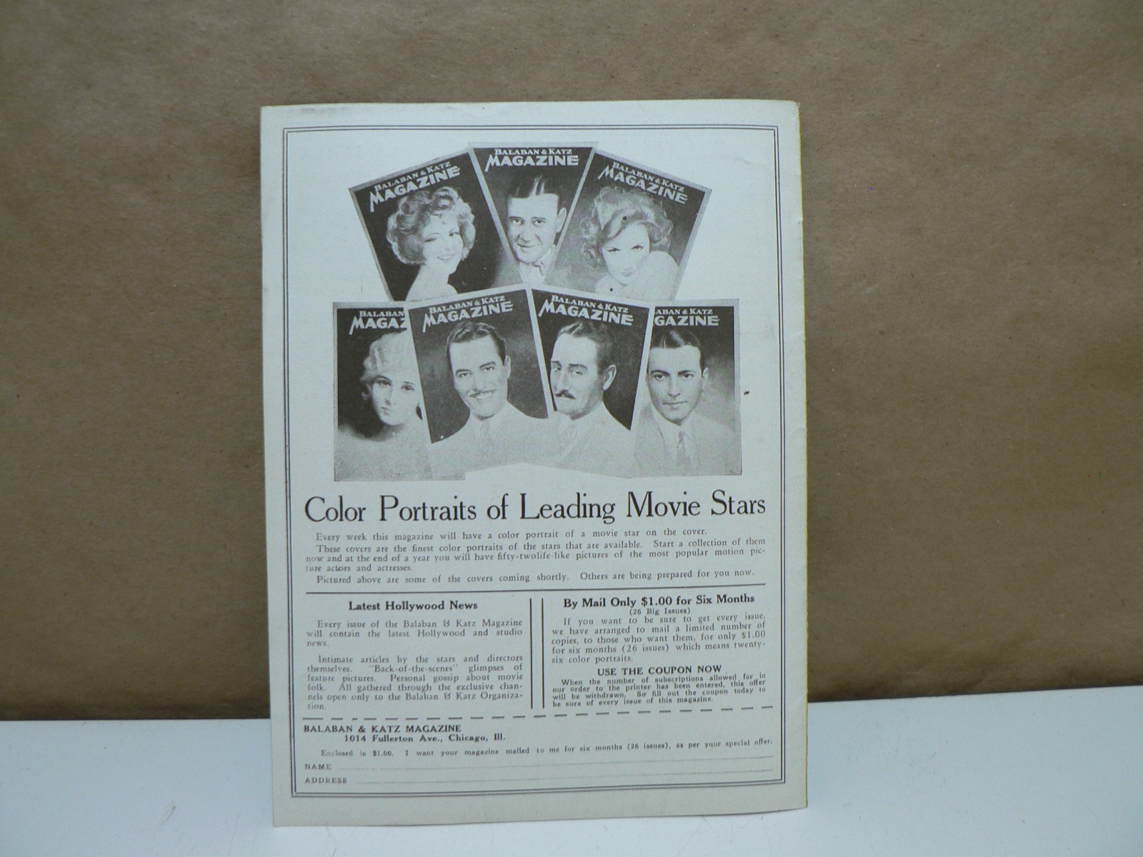 Vintage 1920’s Balaban & Katz Magazine Esther Ralston Front Cover