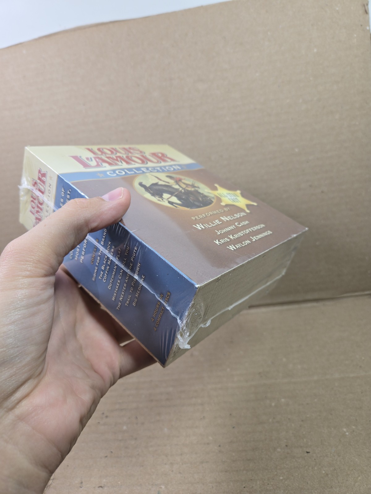 Louis L’Amour Collection 4-CD Audiobook Set w/Wooden Box Willie Nelson Brand New