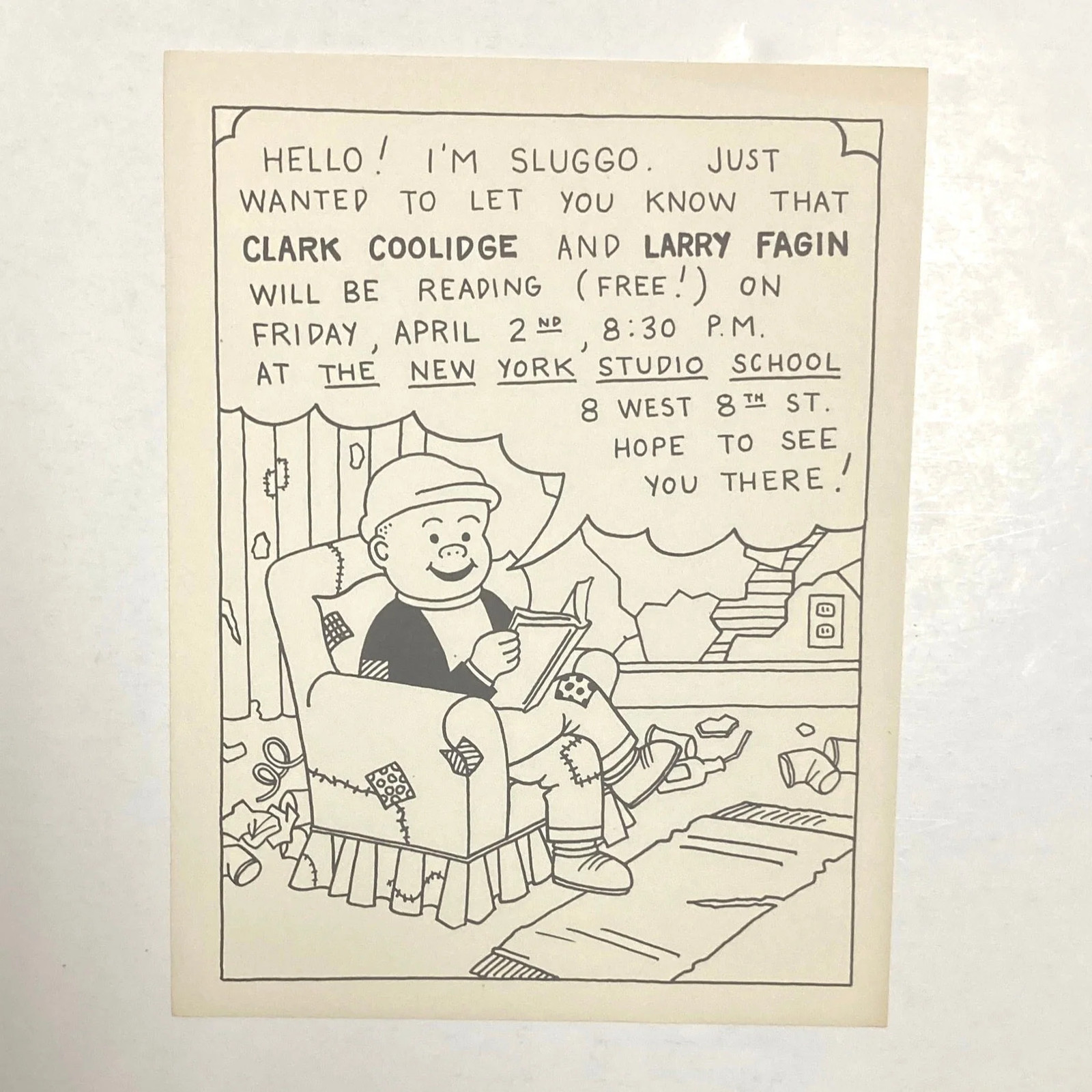 Joe Brainard OG Sluggo Flyer Clark Coolidge Larry Fagin Poetry Reading