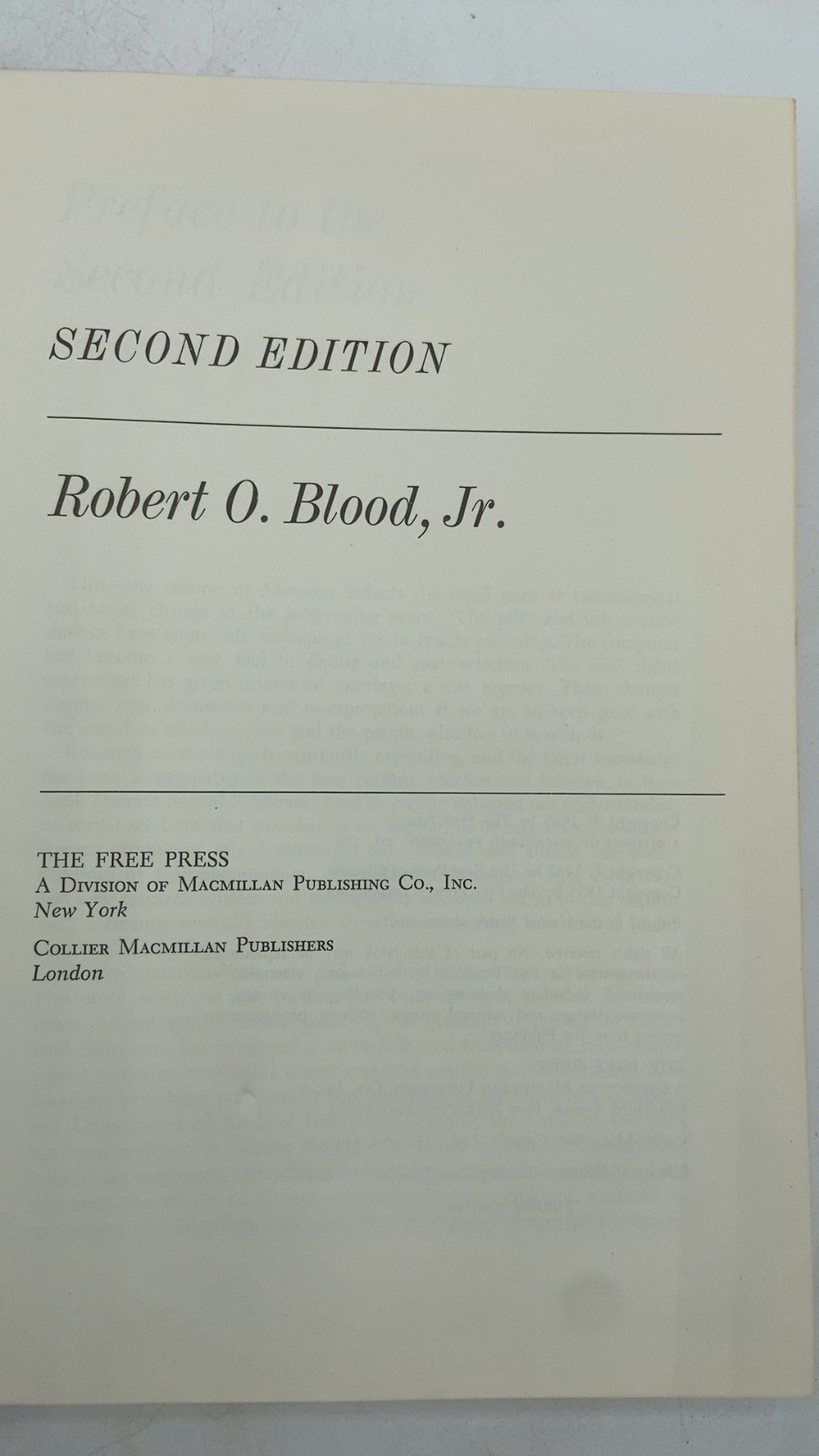 Marriage Robert O. Blood, Jr. Hardcover Second Edition 1969