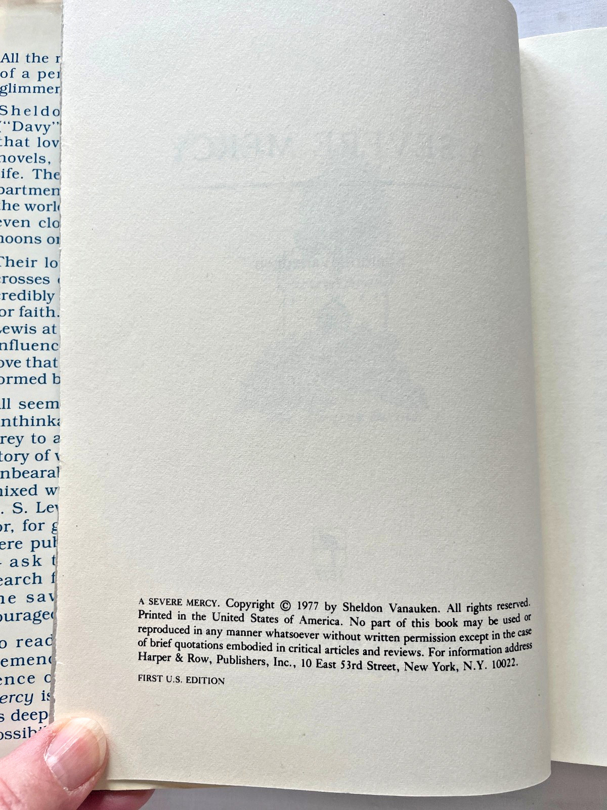 A Severe Mercy by Sheldon Vanauken, Unpublished Letters by C.S. Lewis, 1977 HCDJ
