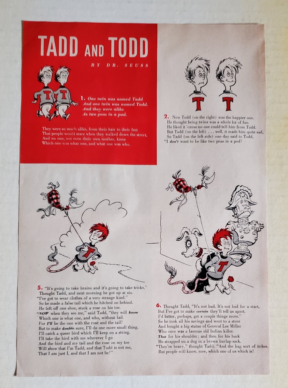 TADD AND TOD – 3RD LOST DR. SEUSS STORY. ORIGINAL REDBOOK PAGES AUGUST 1950.