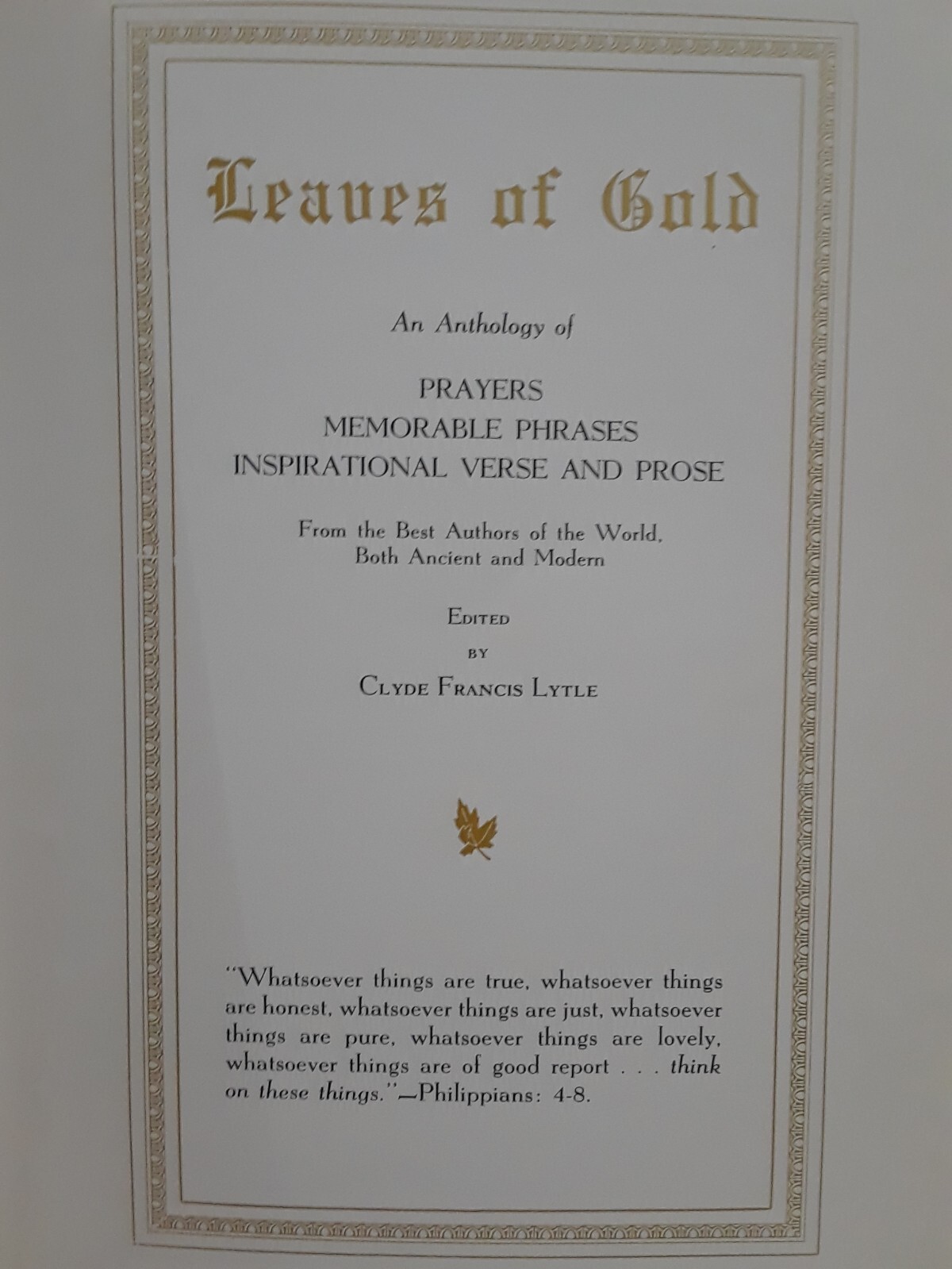 Clyde Francis Lytle LEAVES OF GOLD Prayers Phrases Inspirational Verse