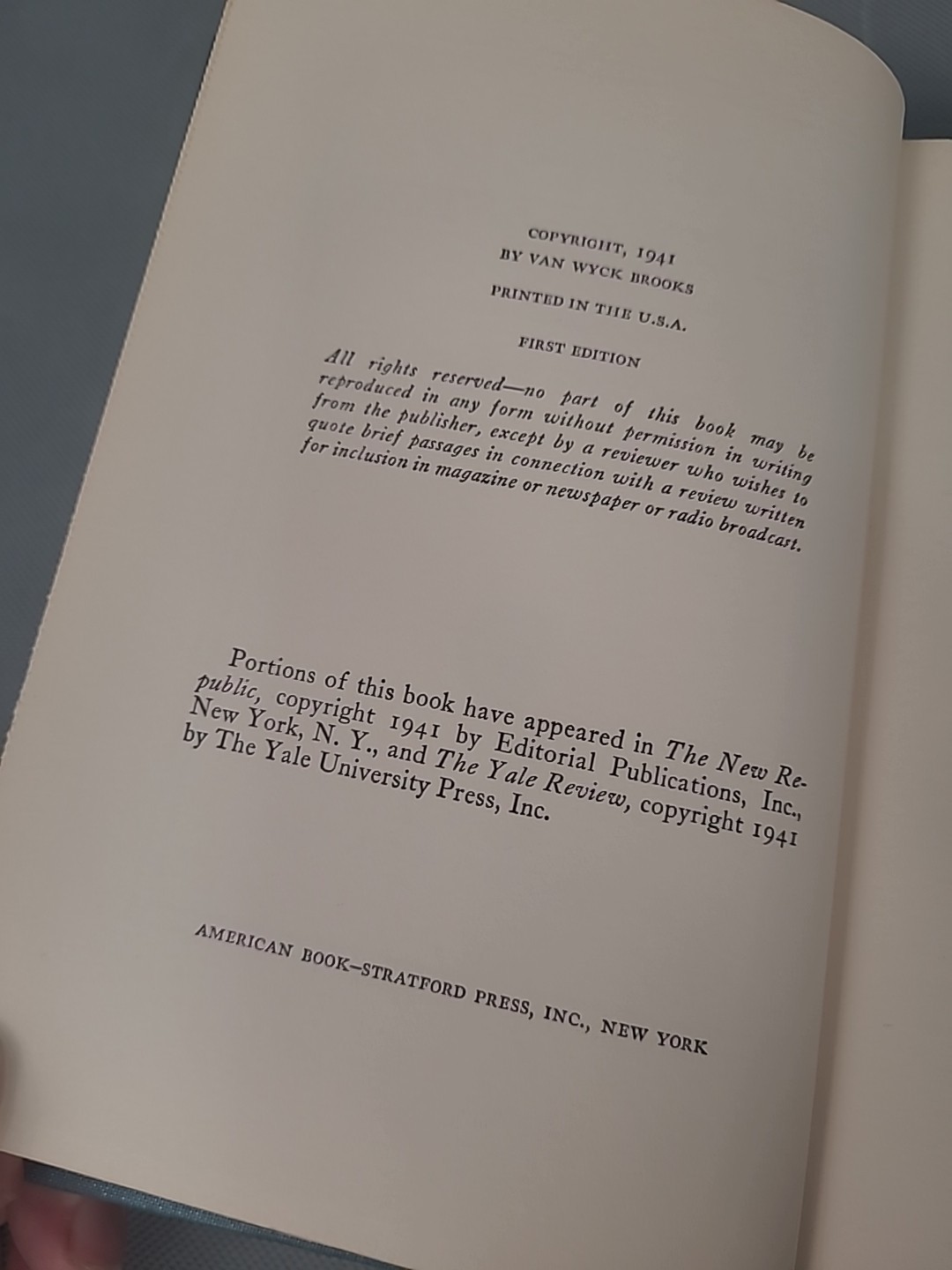 Opinions of Oliver Allston Van Wyck Brooks 1941 First Edition HC Dutton NO DJ