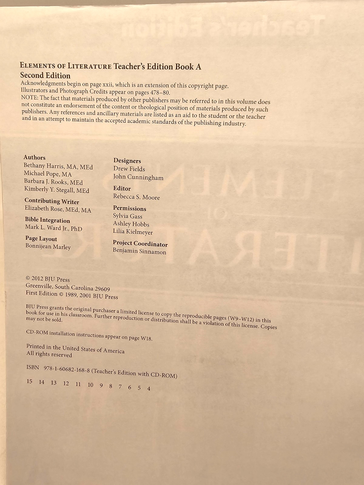 BJU Press Elements Of Literature Teacher Edition A & B With CD Student Textbook
