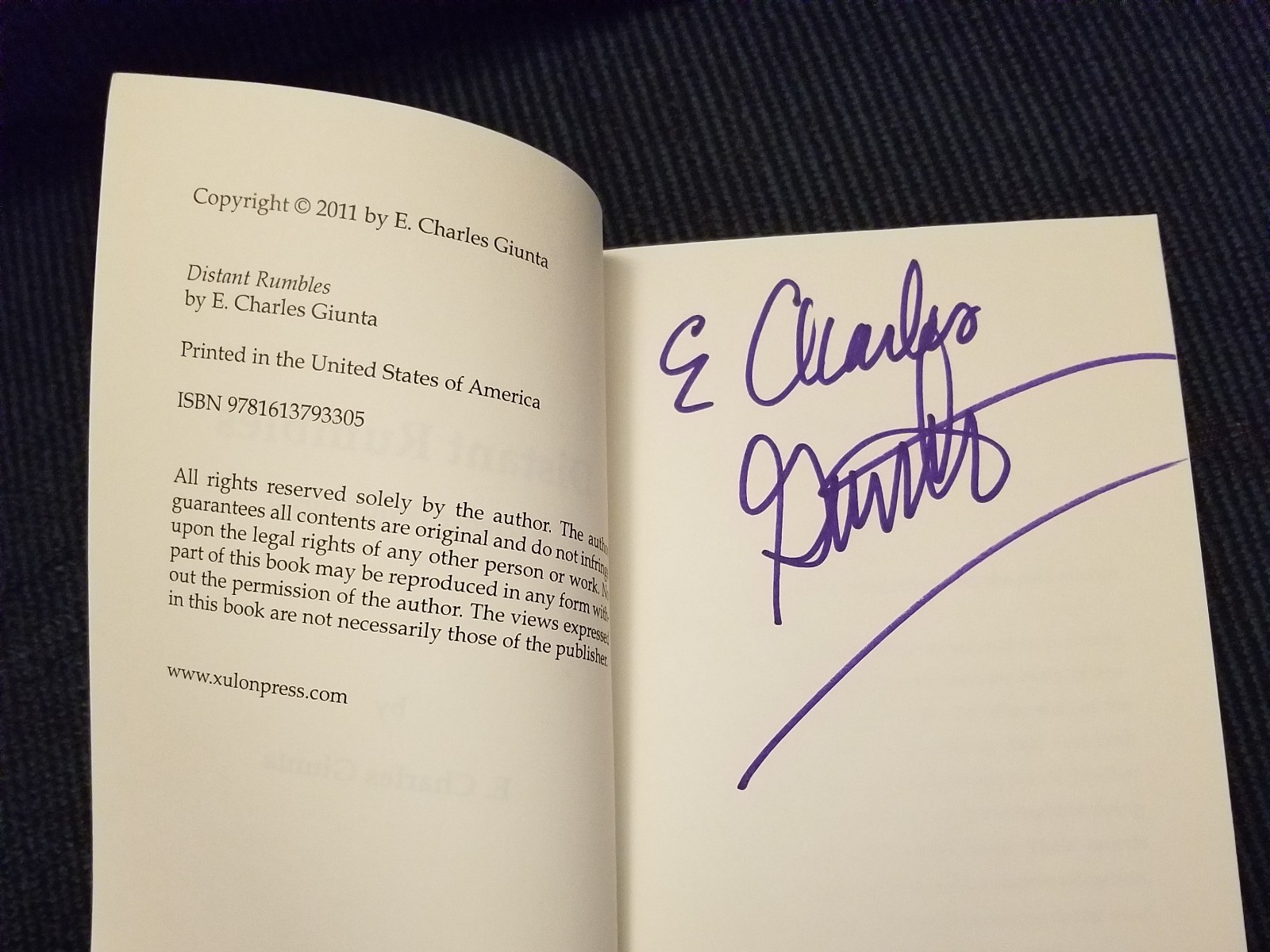 NEW SIGNED: Distant Rumbles by E. Charles Giunta. Trade Paperback. 2011