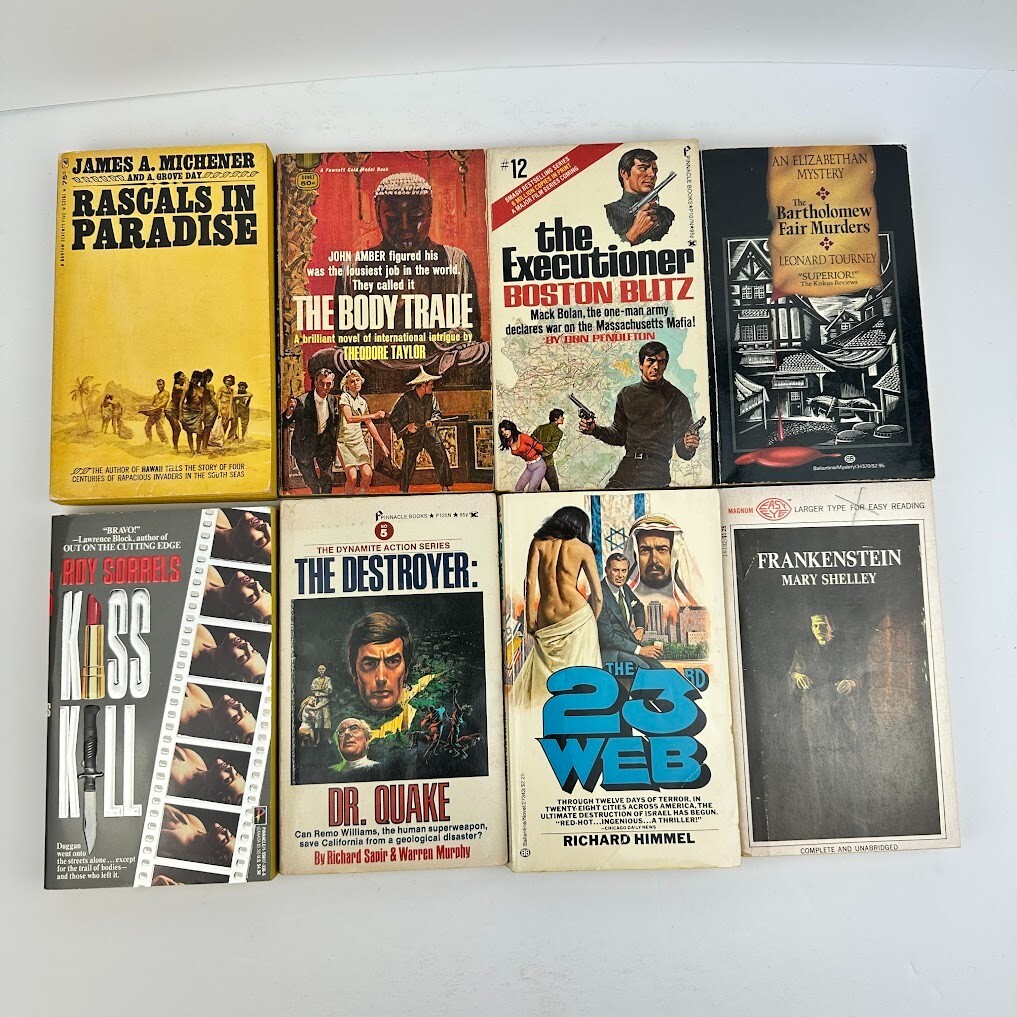 Lot of 8 Vintage Mystery Adventure PB Novels/Books Multiple Titles & Authors