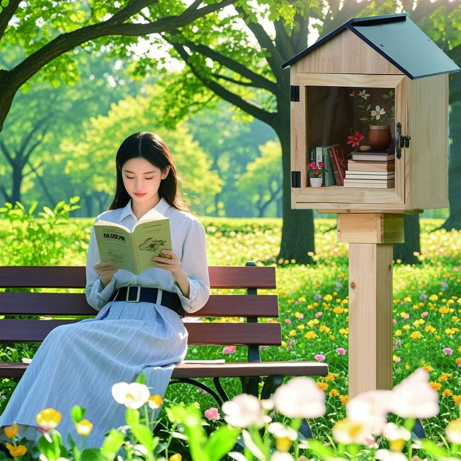 Little Library Box Outdoor Wooden outside Library Book Boxes‌ Literature Exchang