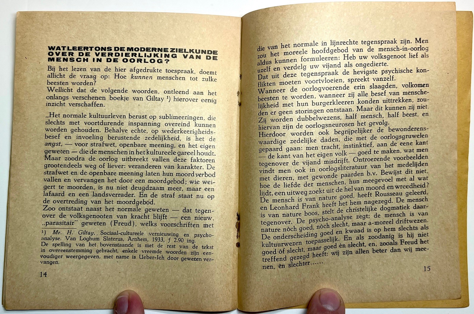 1934 EEN VERBODEN TOESPRAAK OSBORN DUTCH ANTI MILITARIST PROPAGANDA BOOKLET 1ST