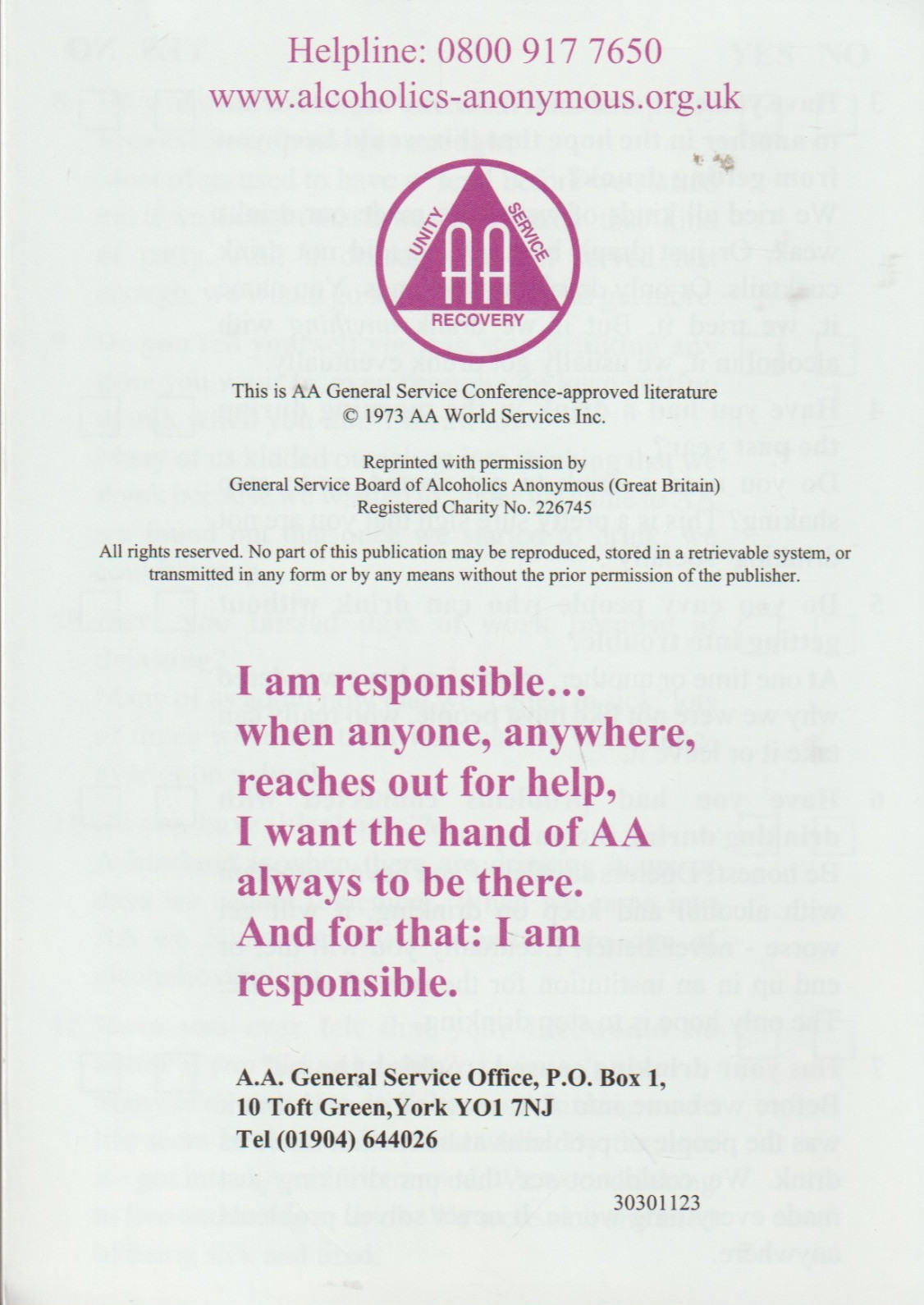 Three new Alcoholics Anonymous leaflets, 2 single-fold, 1 bi-fold, Great Britain