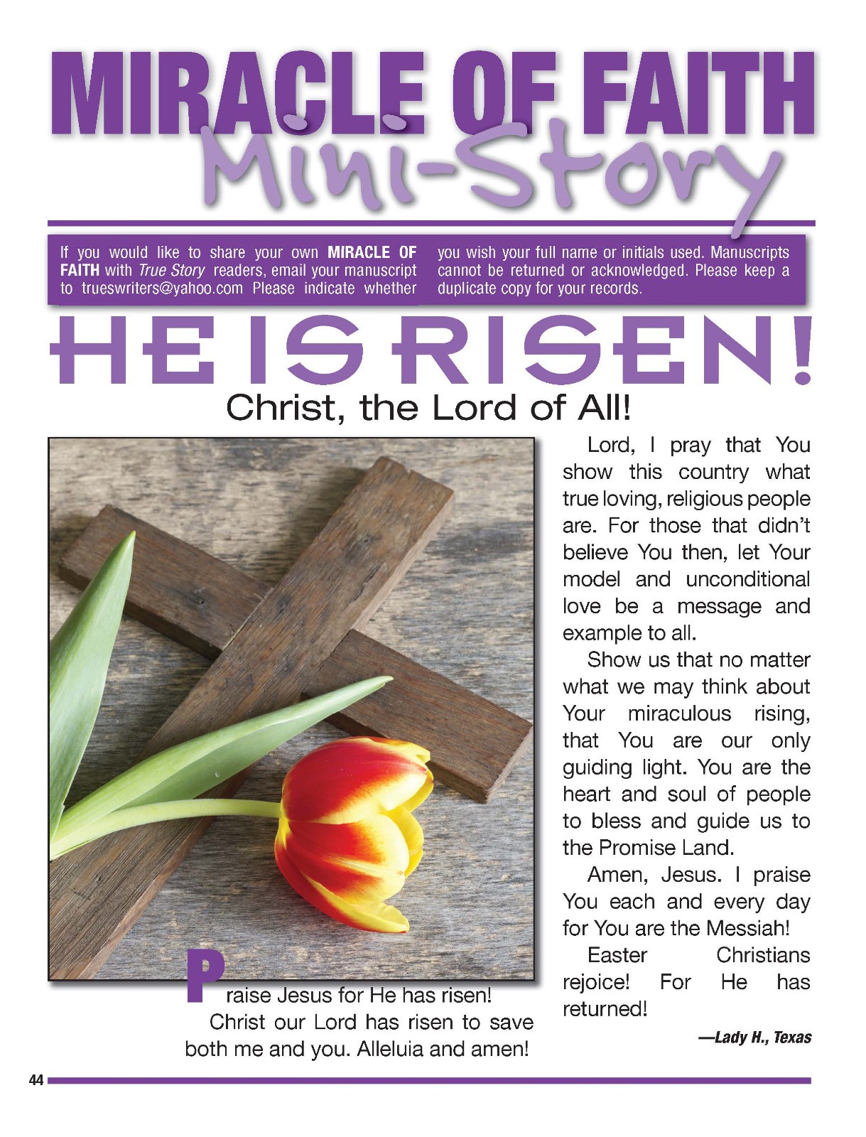 2016 True Story Magazines, 4 months – JANUARY, FEBRUARY, MARCH, & APRIL.