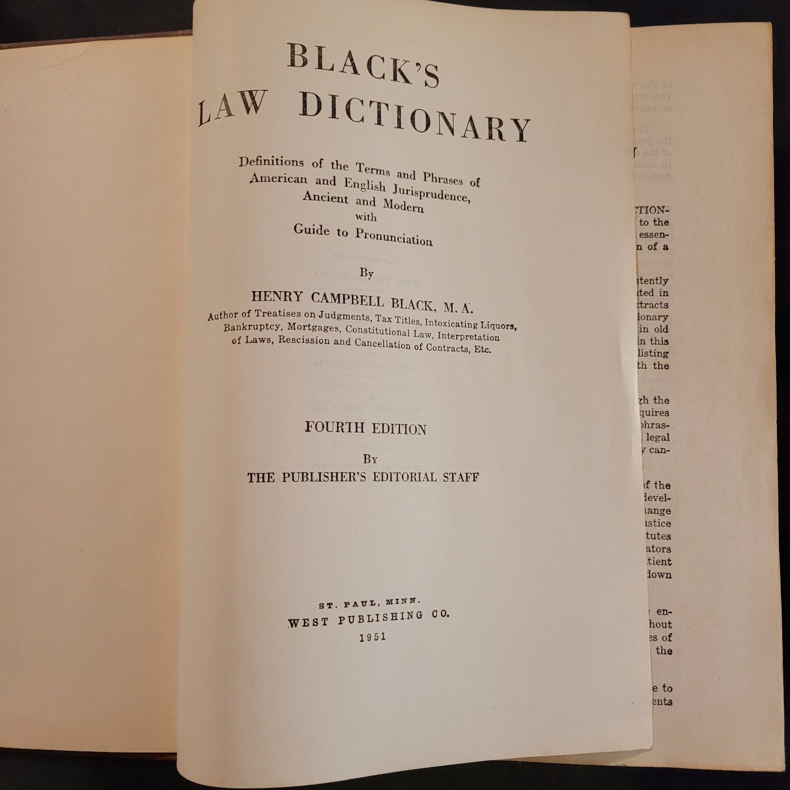 Black’s Law Dictionary Henry Campbell Black 4th Edition 1951 Thumb Indexed