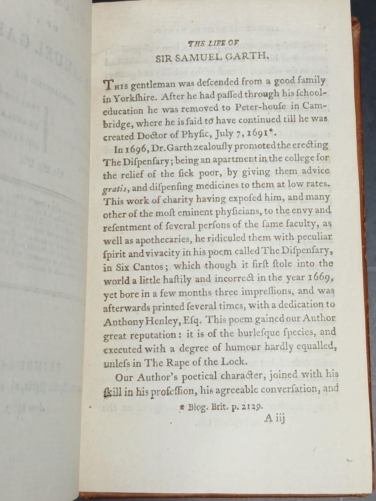 1779 Poetical Works Sir Samuel Garth Antique Leather Edinburgh 18th C English