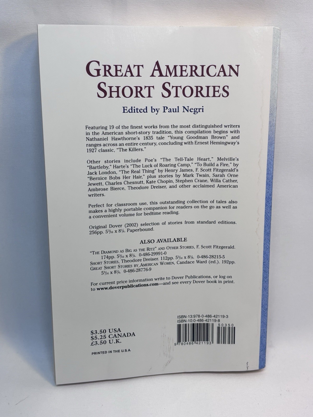 Dover Thrift Editions Great American Short Stories Paul Negri Trade PB 2002