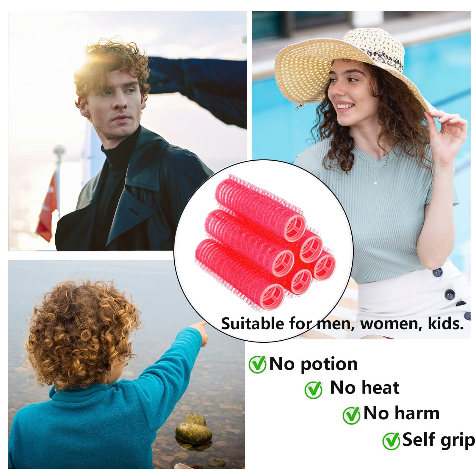 MOODKEY 24PCS Self Grip Small 0.8in Hair Curlers Set, Nylon 0.8 Inch, red