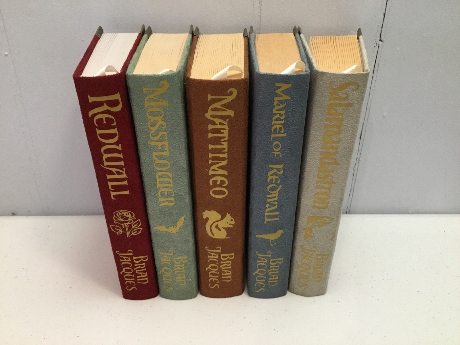 Brian Jacques, Redwall Series Books 1-5, Custom Bound in Suede, Mossflower