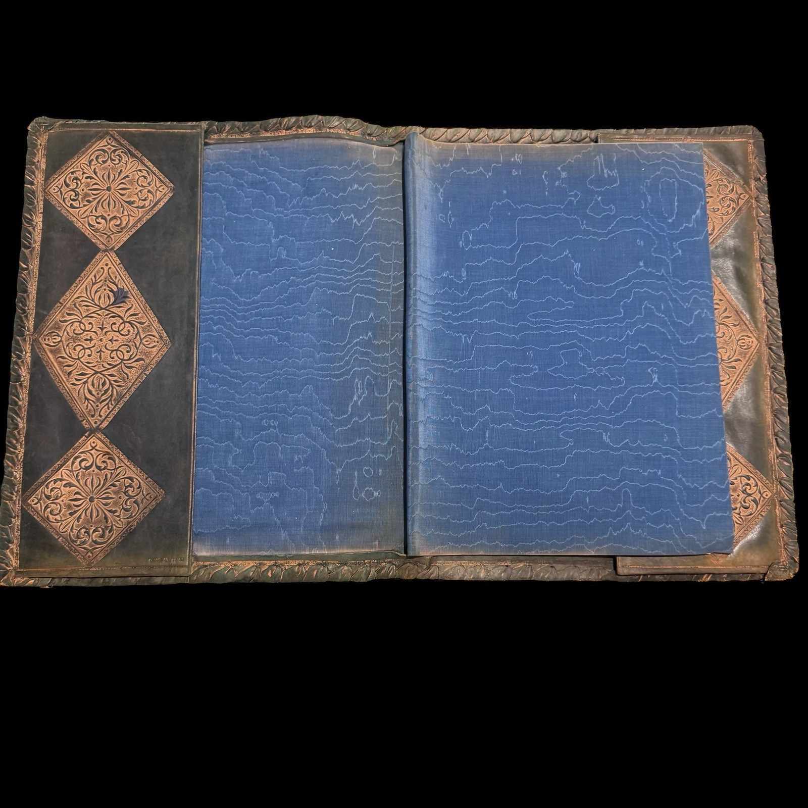 Antique Hand Tooled Leather Book Cover made In Italy Large 13” X 16” Gilded