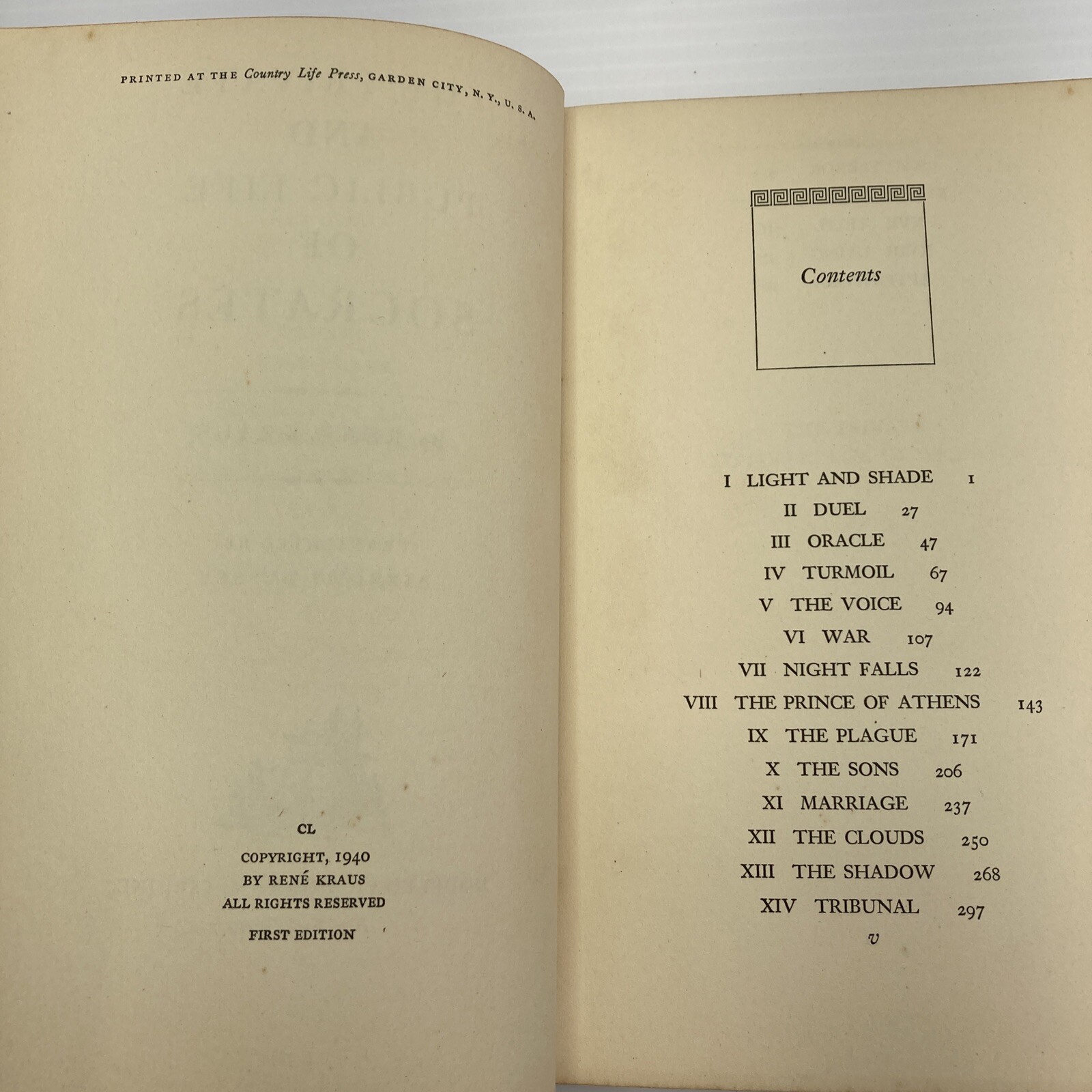 The Private and Public Life of Socrates Rene Kraus 1940 Hardcover Rare Book
