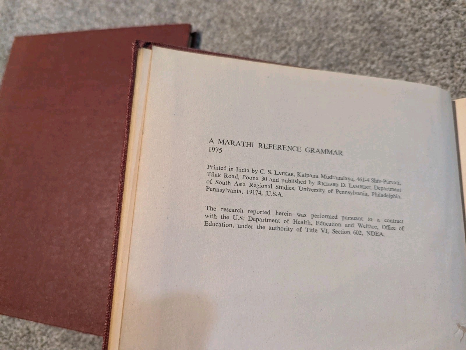 Marathi Reference Grammar + English Dictionary South Asia Regional Studies 1975