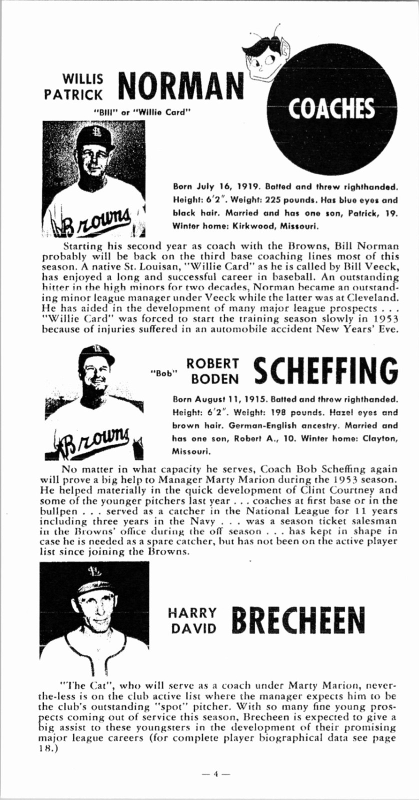 1953 St. Louis Browns Orioles Media Guide Roster – 44-page Baseball Reprint