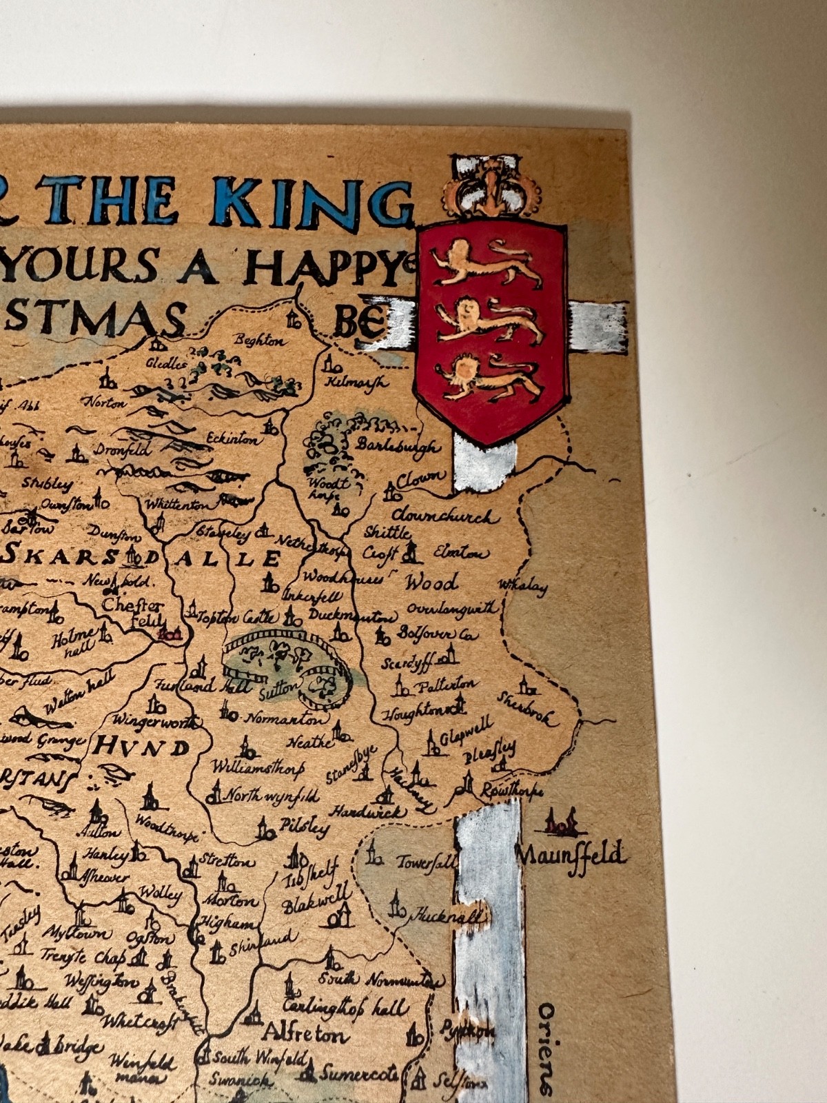 DERBYSHIRE Manuscript Map See VIDEO Presentation 38.5 × 28.5cm hand-painted 1950