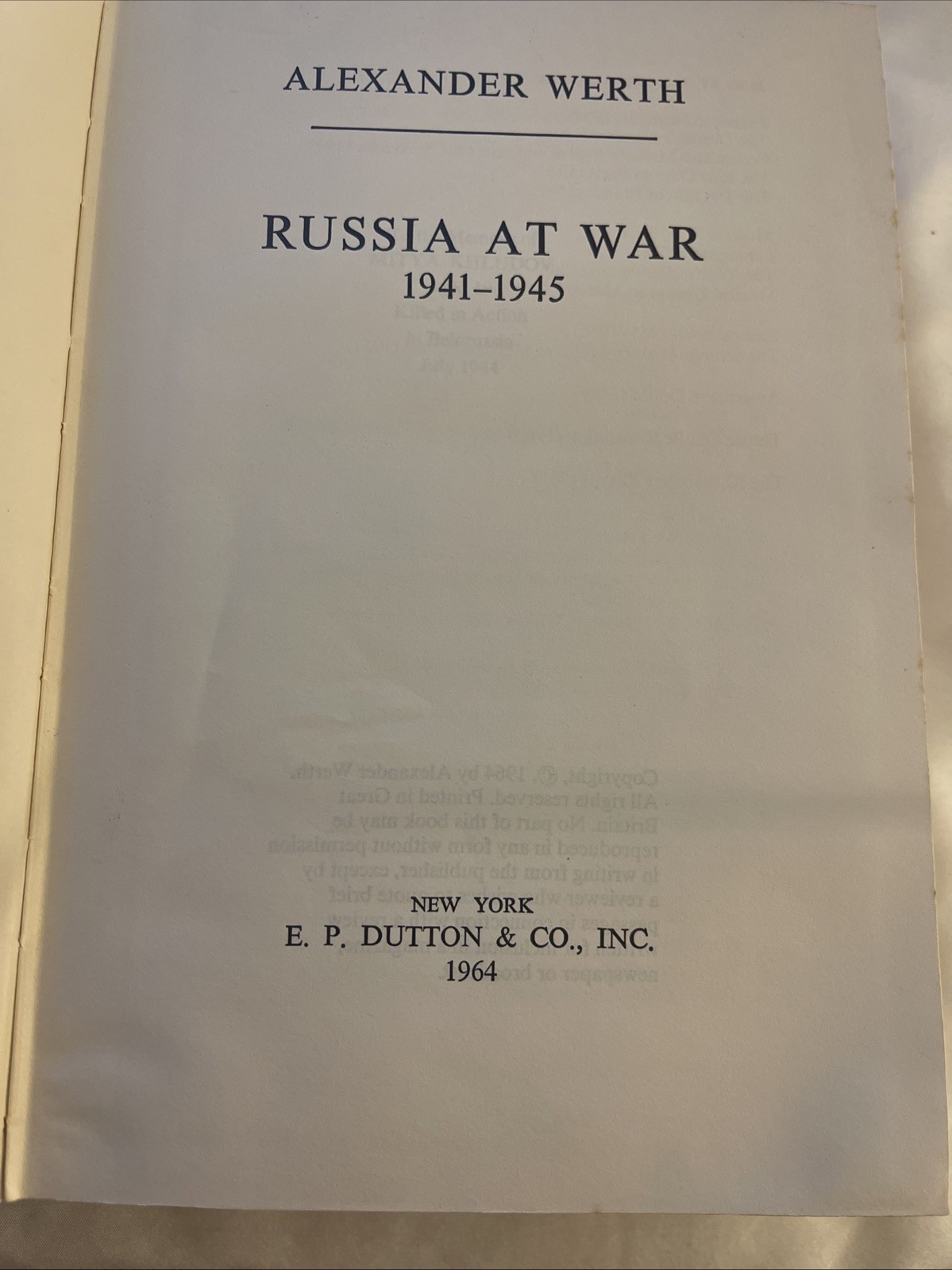 Russia at War 1941-1945 Alexander Werth HC DJ 1964 WWII Eastern Front History