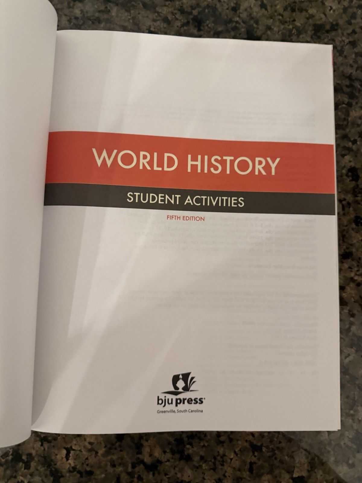 World History Student Activities (5th Edition) Bju Press *Brand New*