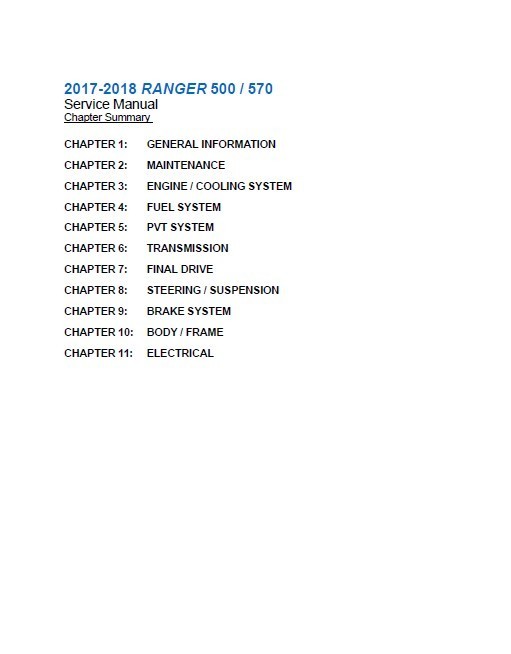 2017-2018 Polaris Ranger 500 / 570 Service Manual: w/ Protective Covers