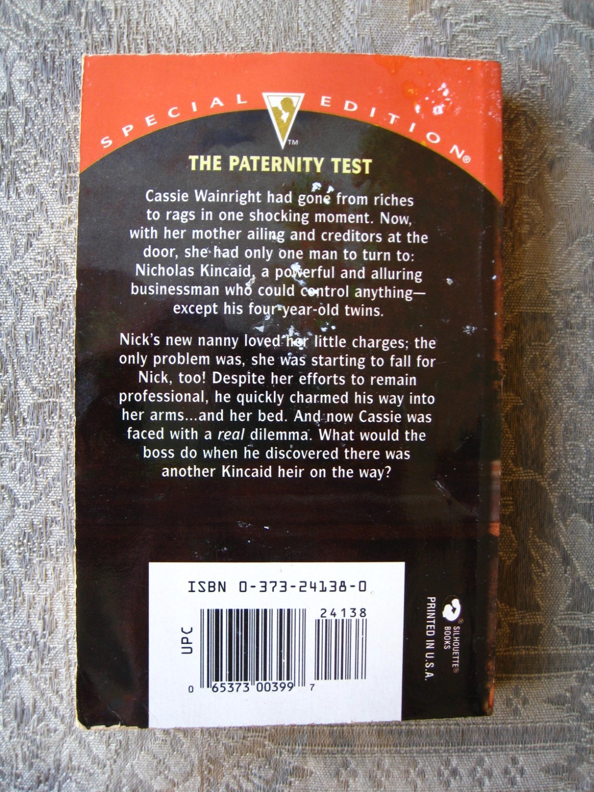 Pamela Toth – The Paternity Test (Silhouette Special #1138) 1997 – paperback