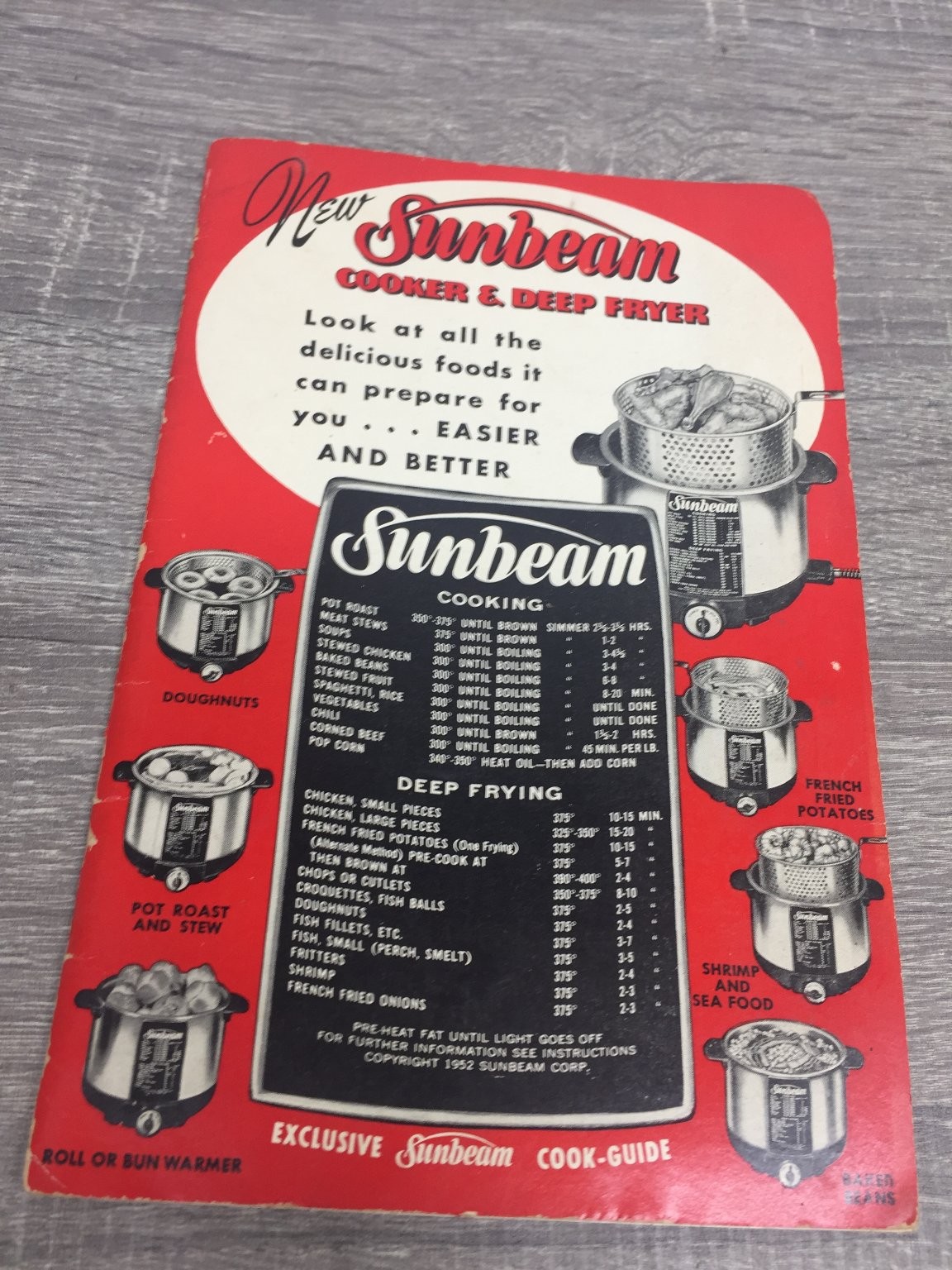 Sunbeam Cooker & Deep Fryer Cook-Guide 1952 Vintage Recipe Booklet Appliances