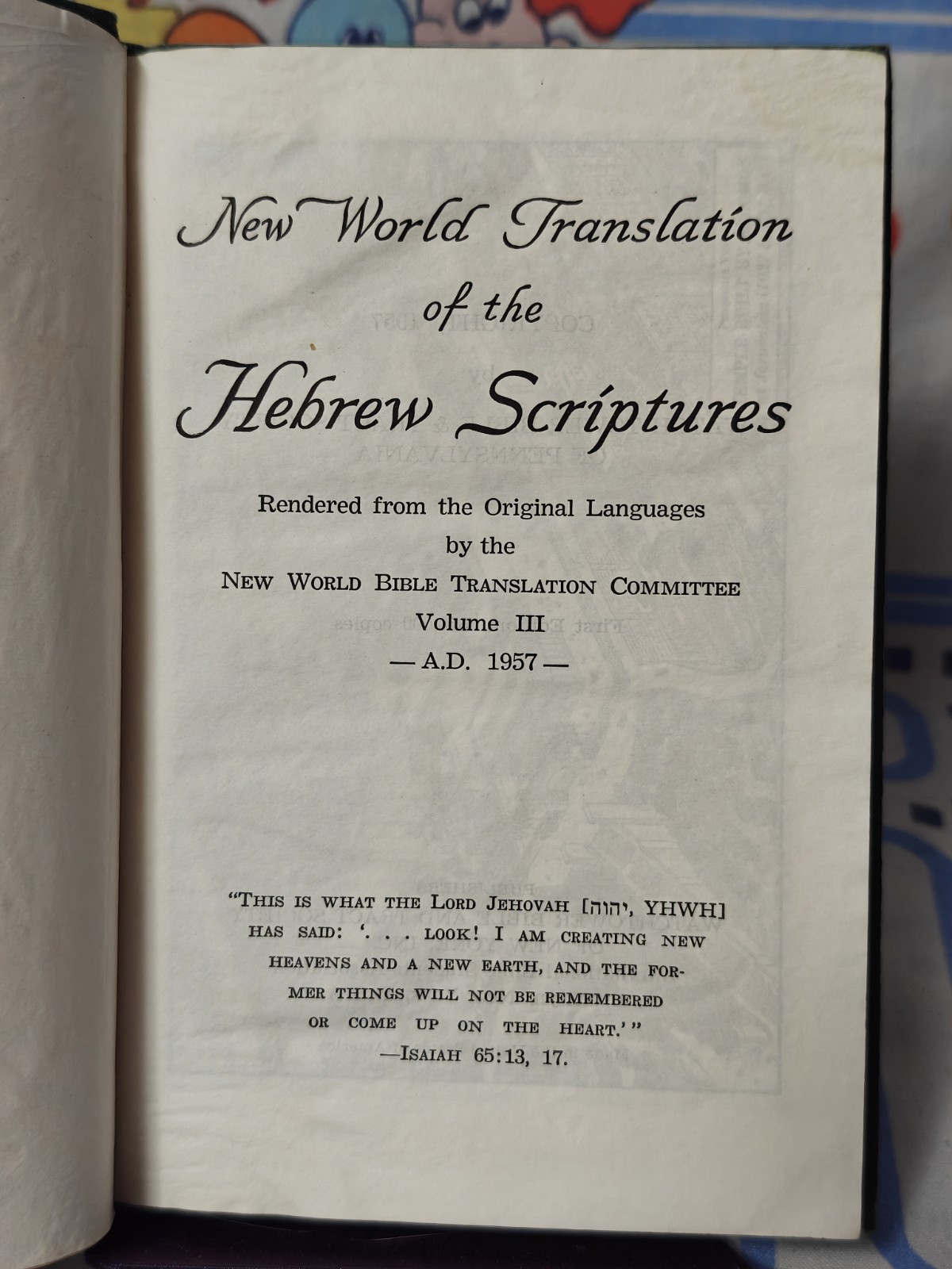 First Edition New World Translation of the Hebrew Scriptures Volume III HC 1957