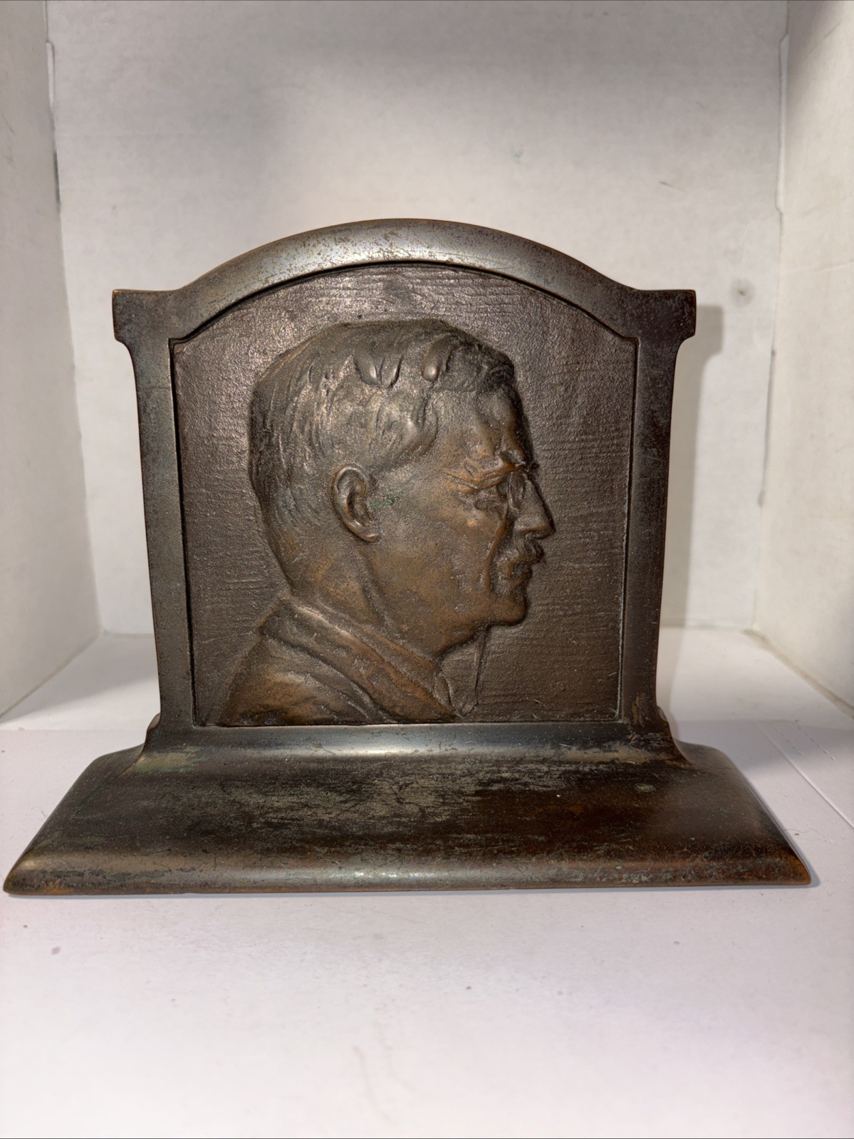 Vintage Theodore Roosevelt Bronze Book End 7” X 5.75” X 2.25”, 4lbs 11oz