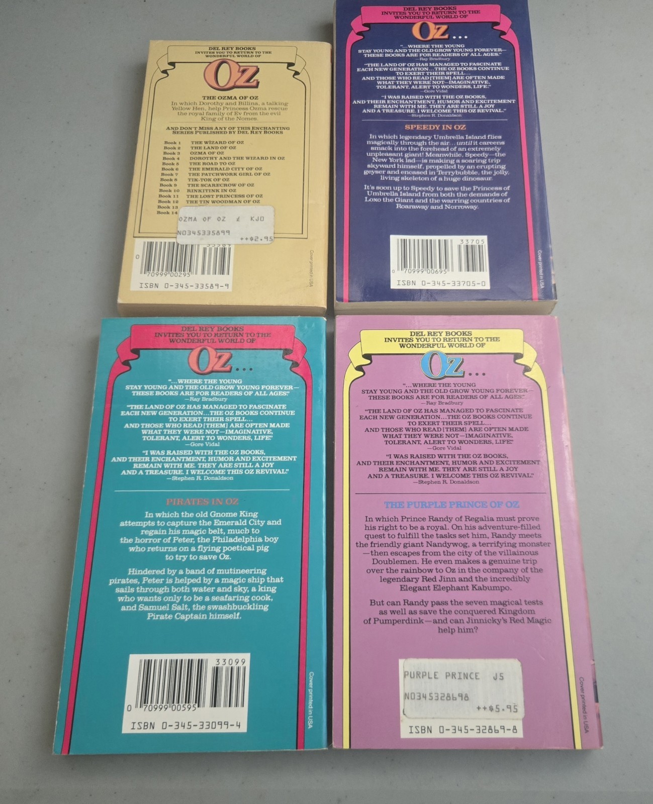 Lot (4) Wizard of Oz Del Rey Vtg Paperbacks Frank Baum Classics Fantasy