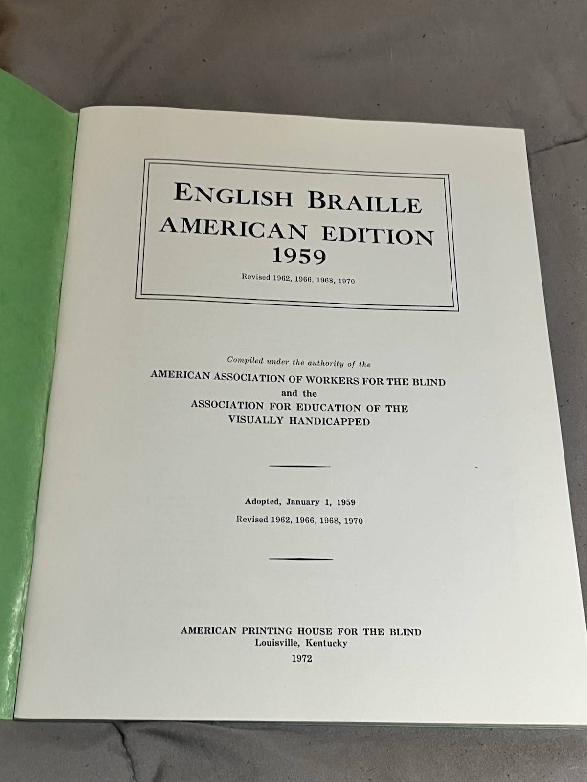 American Printing House for the Blind English Braille American Ed Softcover 1972