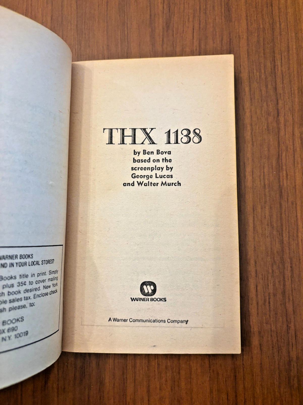 THX 1138 by BEN BOVA PAPERBACK WARNER 1978 GEORGE LUCAS STAR WARS