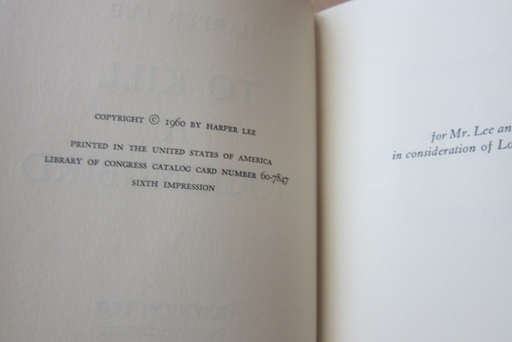 To Kill A Mockingbird by Harper Lee, First Edition 6th Impression printing