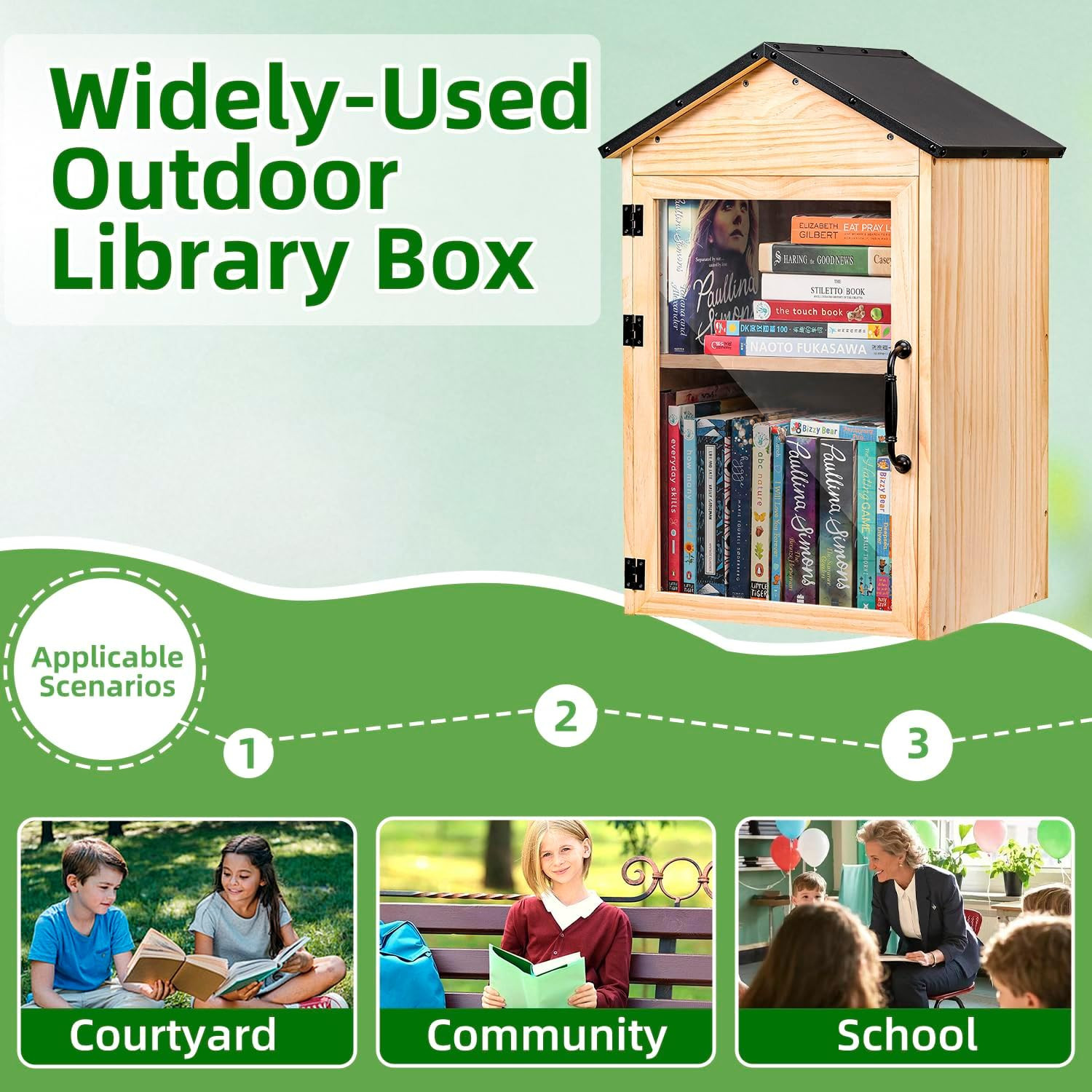 Little Library Box Outdoor 2-Tier Little Library for Neighborhoods Community Sc