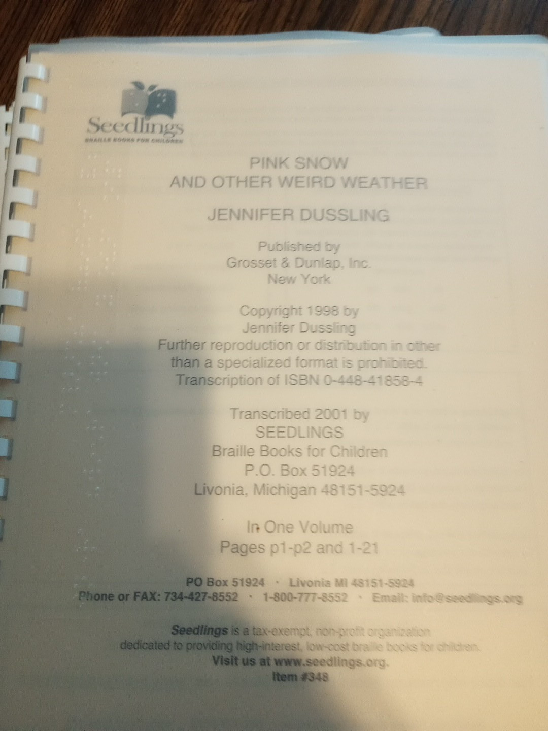Seedlings Braille Books for Children -lot of 9