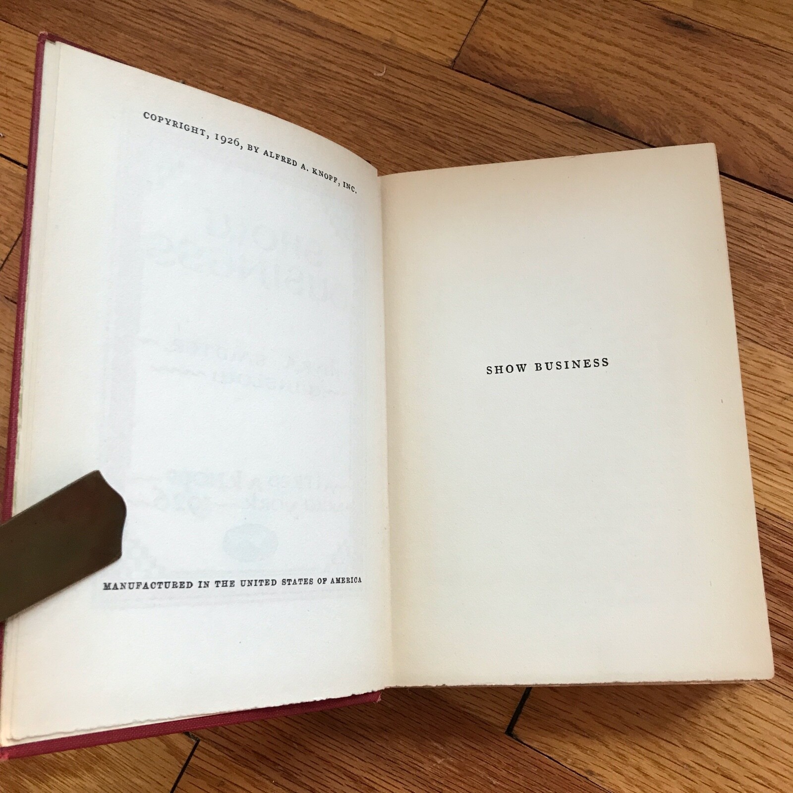 THRYA SAMTER WINSLOW—Show Business—1926 HC—Arkansas—”A new master”—Edna Ferber