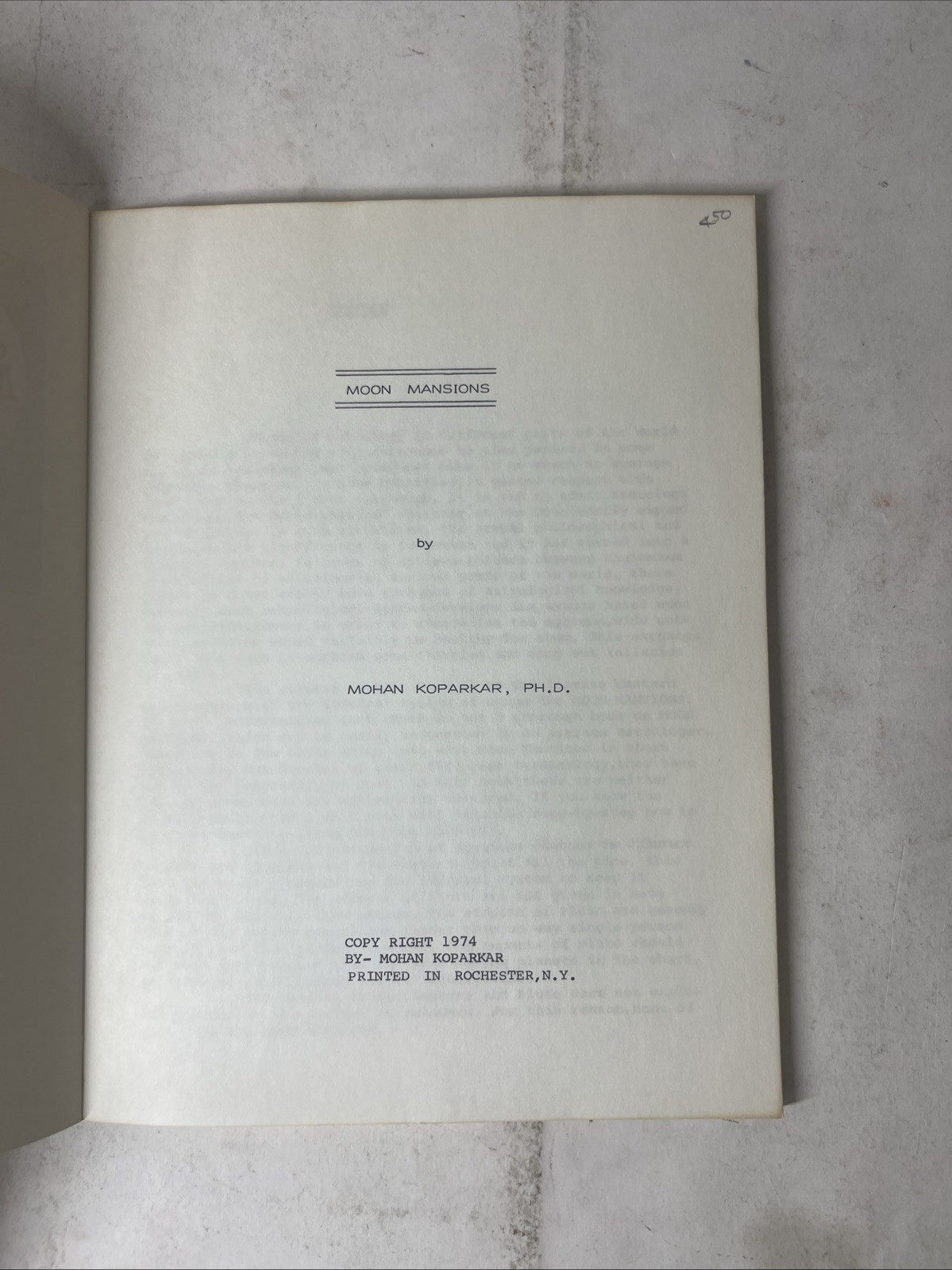 Moon Mansions by Mohan Koparkar PB 1974